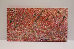 Untitled (O), abstract colorful acrylic dot and splatter painting