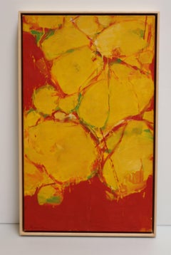 Untitled (Yellow), original acrylic painting with red, yellow and green pattern