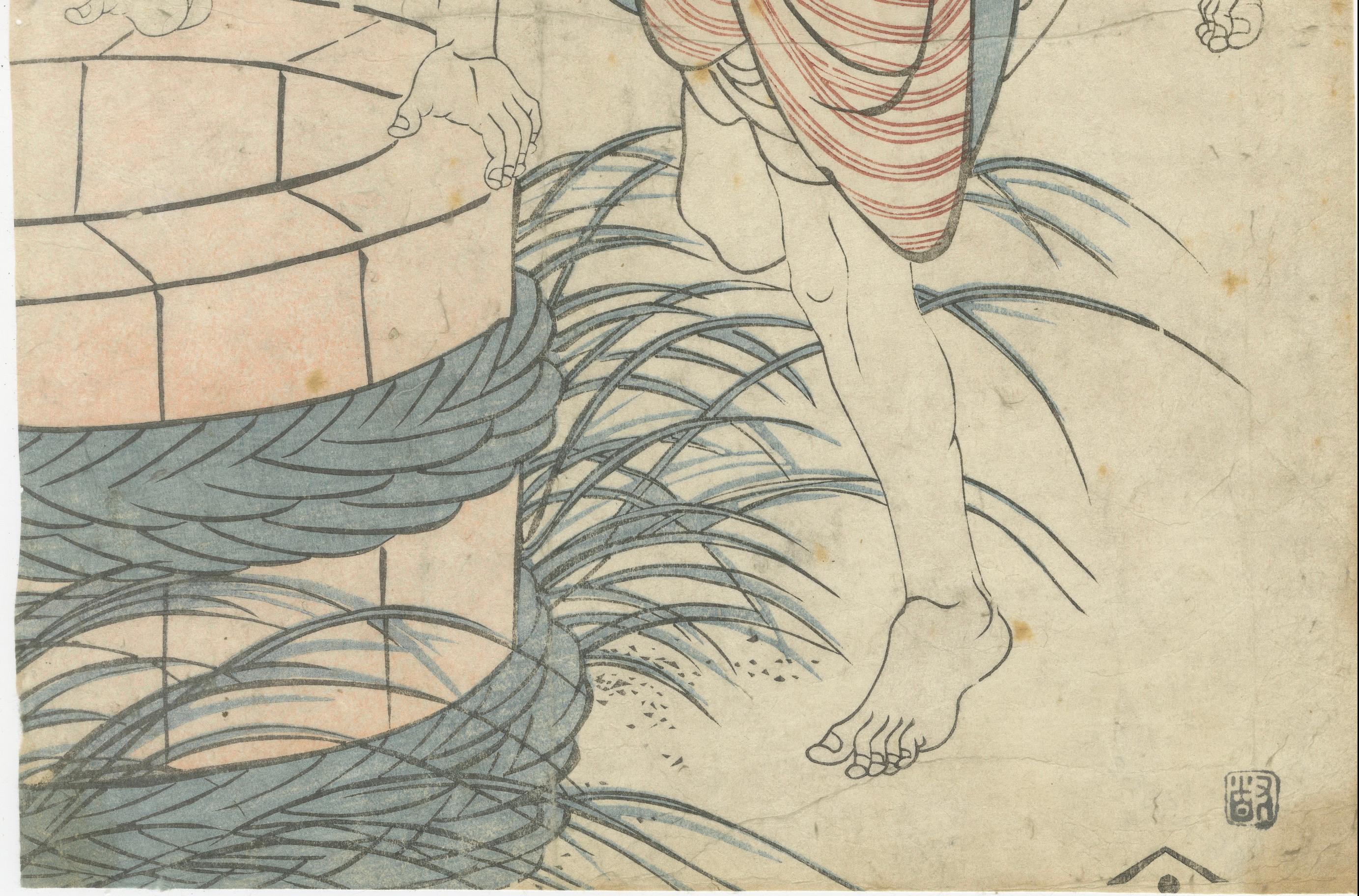 Matsumoto Kōshirō am Brunnen - Schauspielerporträt von Utagawa Toyokuni I, um 1800 (Japanisch) im Angebot