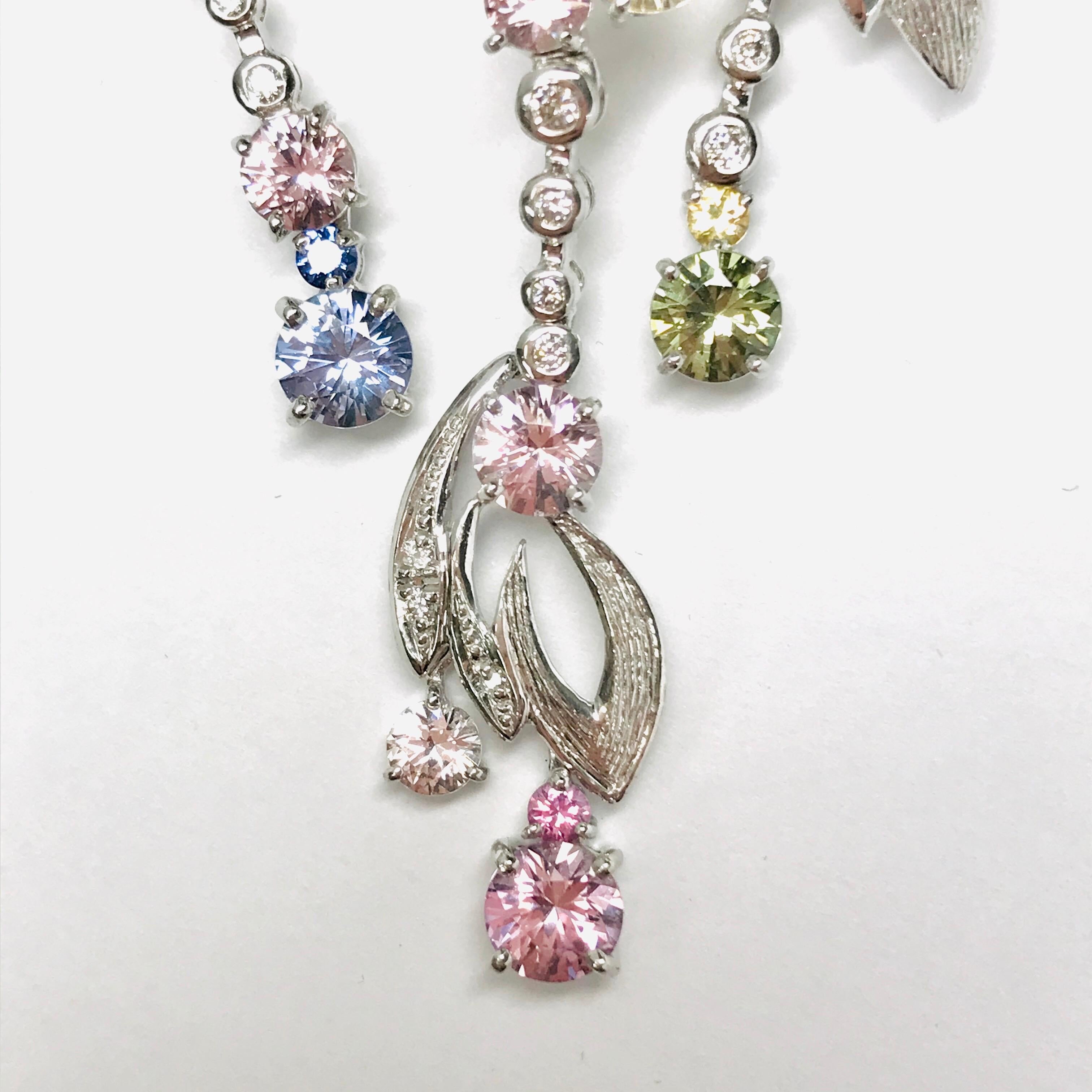 Matsuzaki 18 Karat White and Rose Gold Foliage Leaf Sapphire Diamond Necklace For Sale 1