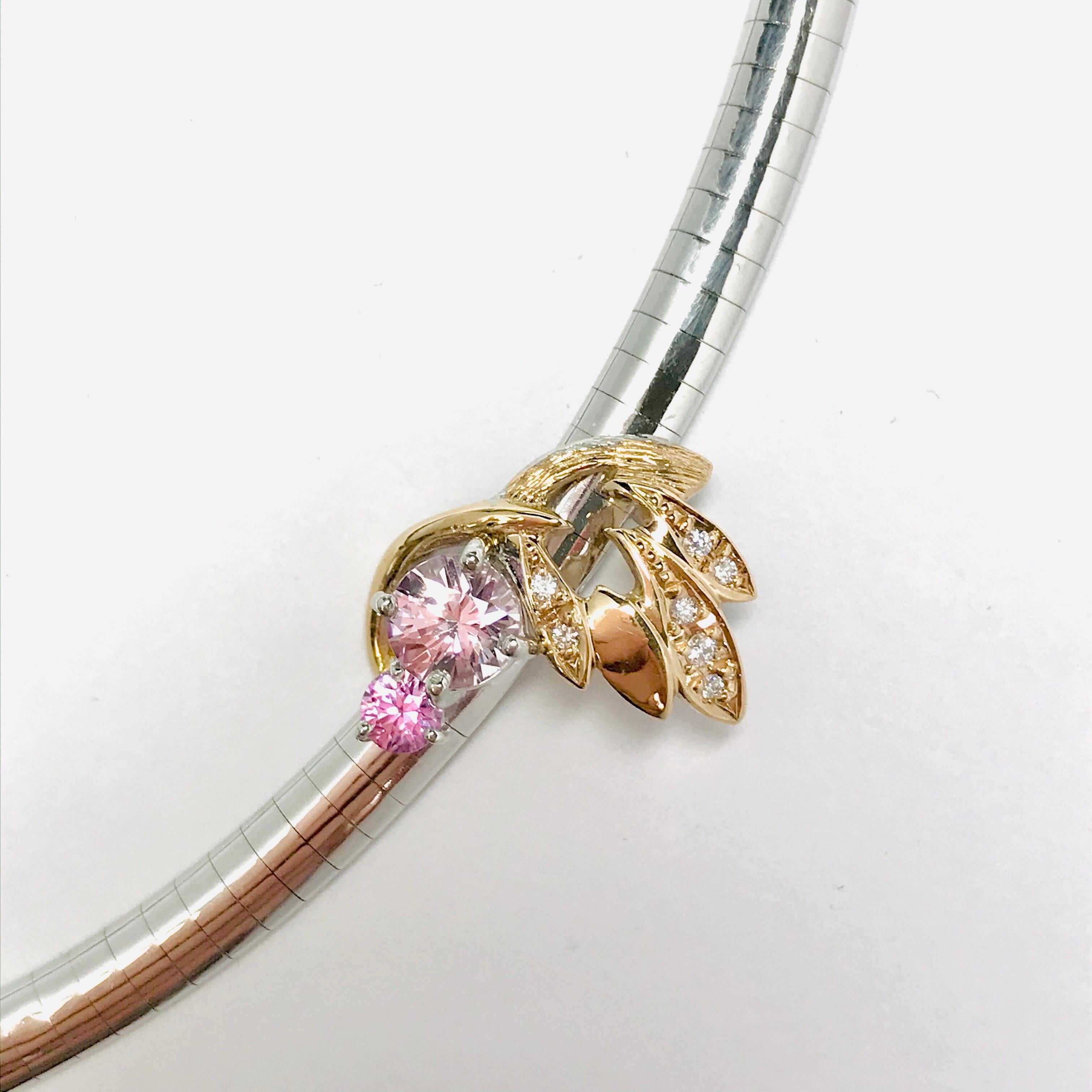Matsuzaki 18 Karat White and Rose Gold Foliage Leaf Sapphire Diamond Necklace For Sale 3