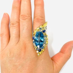 Matsuzaki 18K Platinum Marquise Aquamarine Blue Sapphire Diamond Forefinger Ring