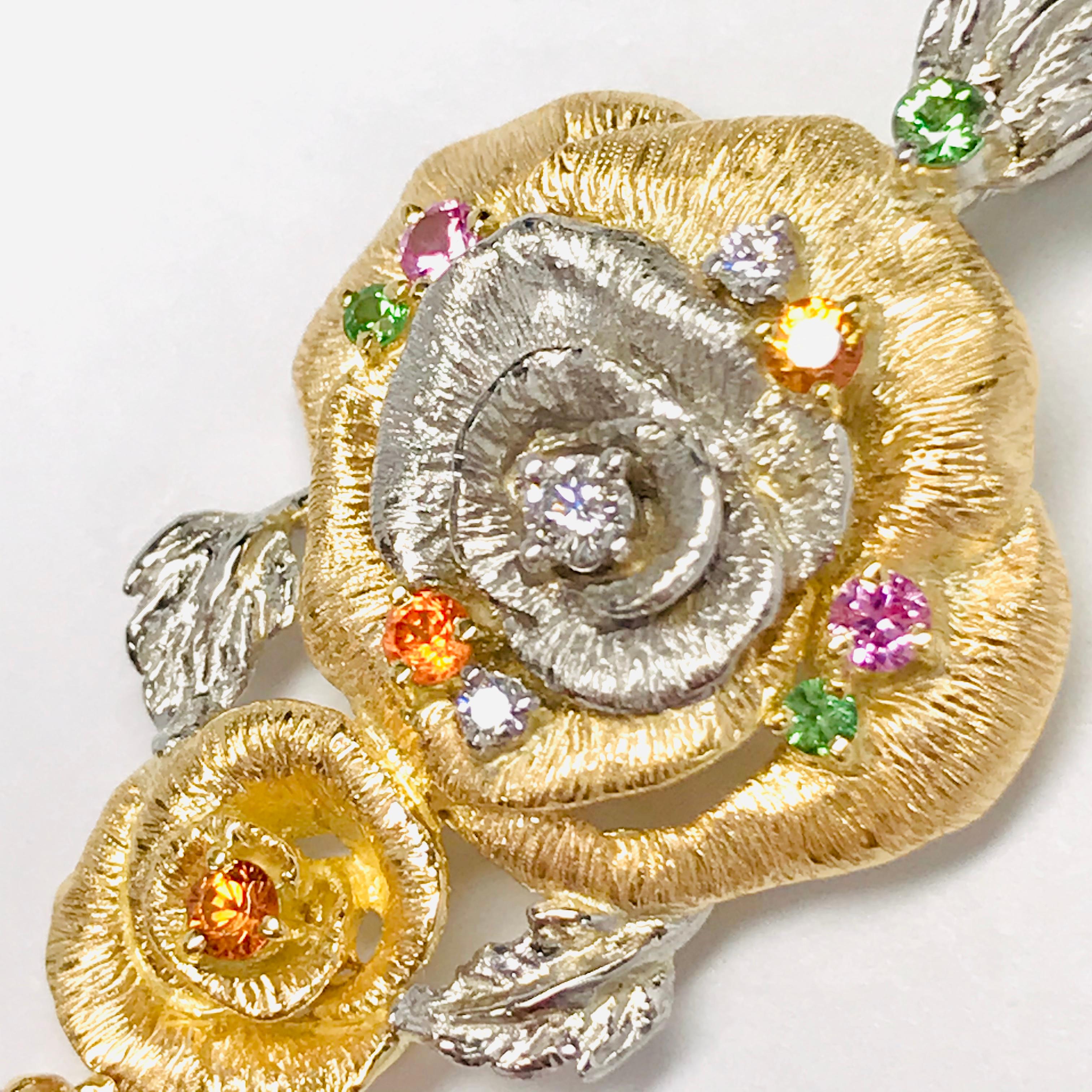 Matsuzaki K18 Gold Platinum Rose Flower 3.02 Carat Fire Opal Pendant Necklace For Sale 7