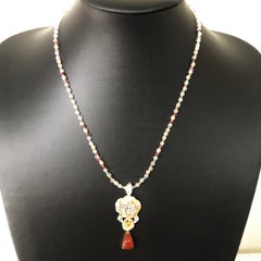 Matsuzaki K18 Gold Platinum Rose Flower 3.02 Carat Fire Opal Pendant Necklace