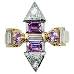 Matsuzaki K18/PT900 Trilliant Cut Diamond Bagette Cut Pink Sapphire Ring