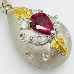 Matsuzaki Pear-shaped Ruby Diamond Locket Pill Box Gold Pendant Beads Necklace