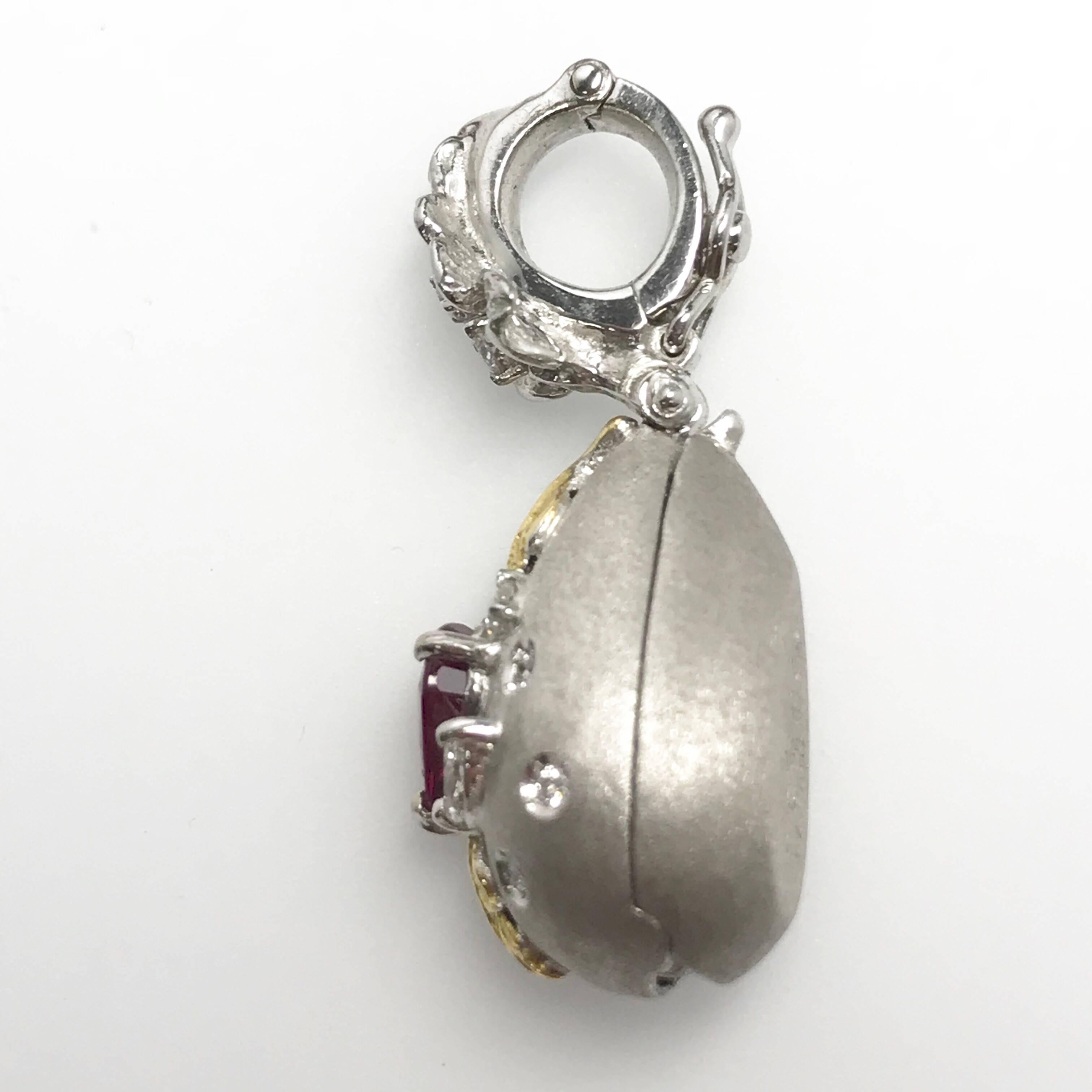Artist Matsuzaki Pear-shaped Ruby Diamond Locket Pill Box Gold Pendant Beads Necklace For Sale