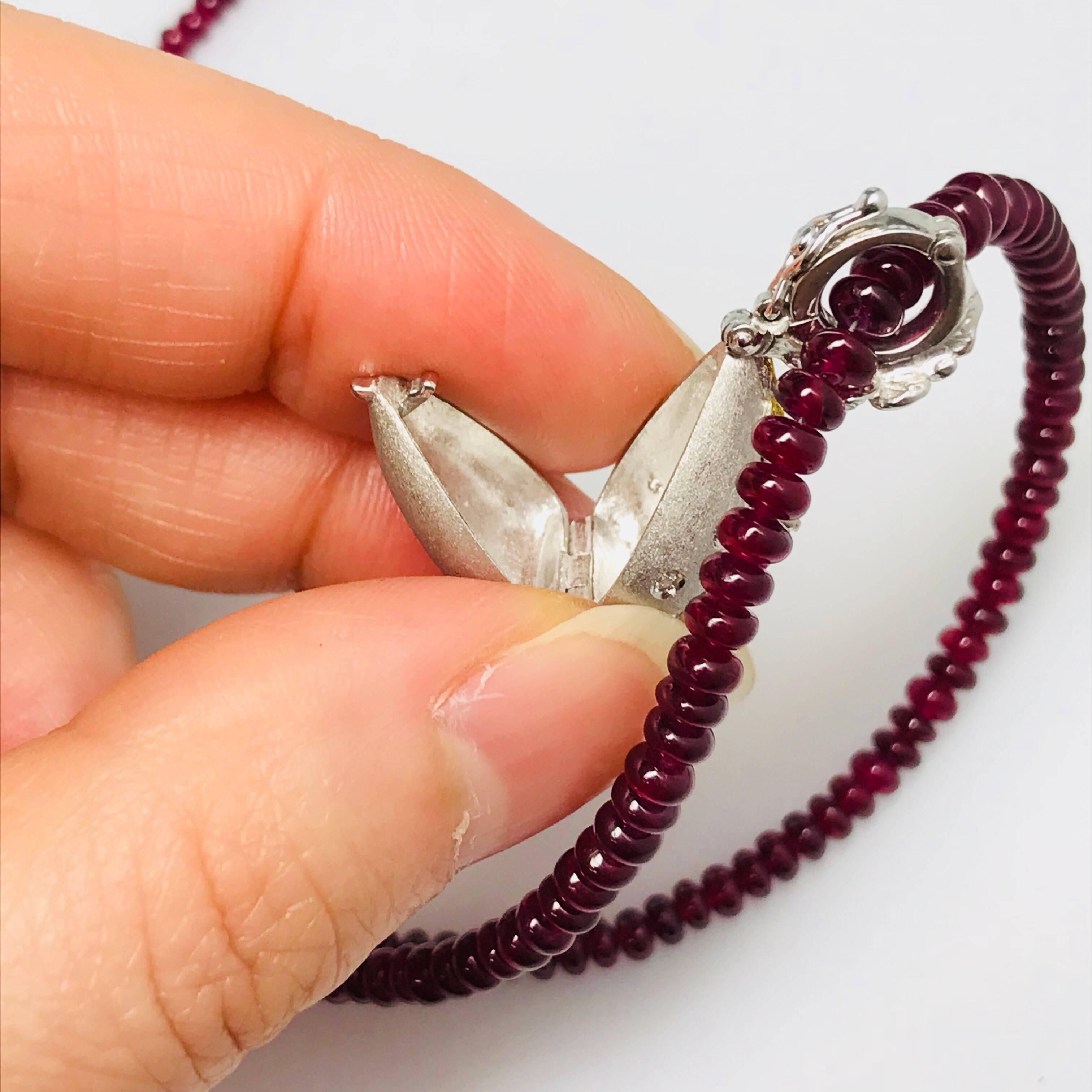 Pear Cut Matsuzaki Pear-shaped Ruby Diamond Locket Pill Box Gold Pendant Beads Necklace For Sale