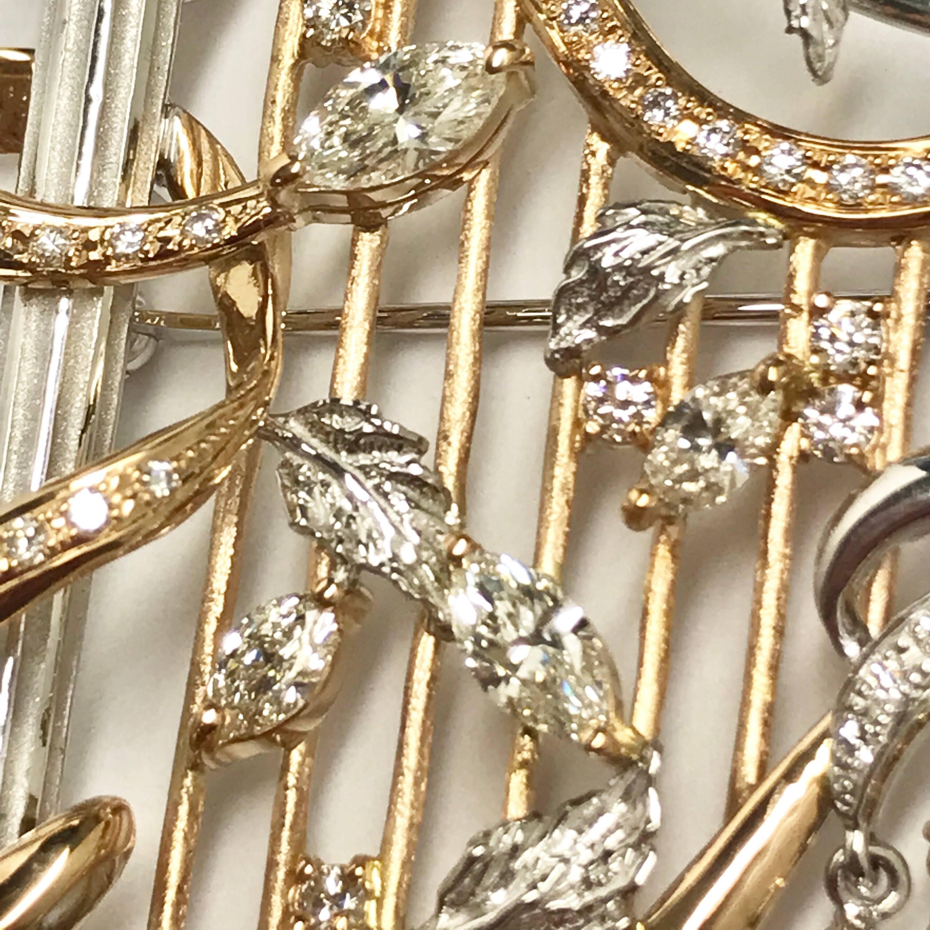 Matsuzaki Pink Gold Marquise Pear Shape Diamond Harp Brooch Pendant 3