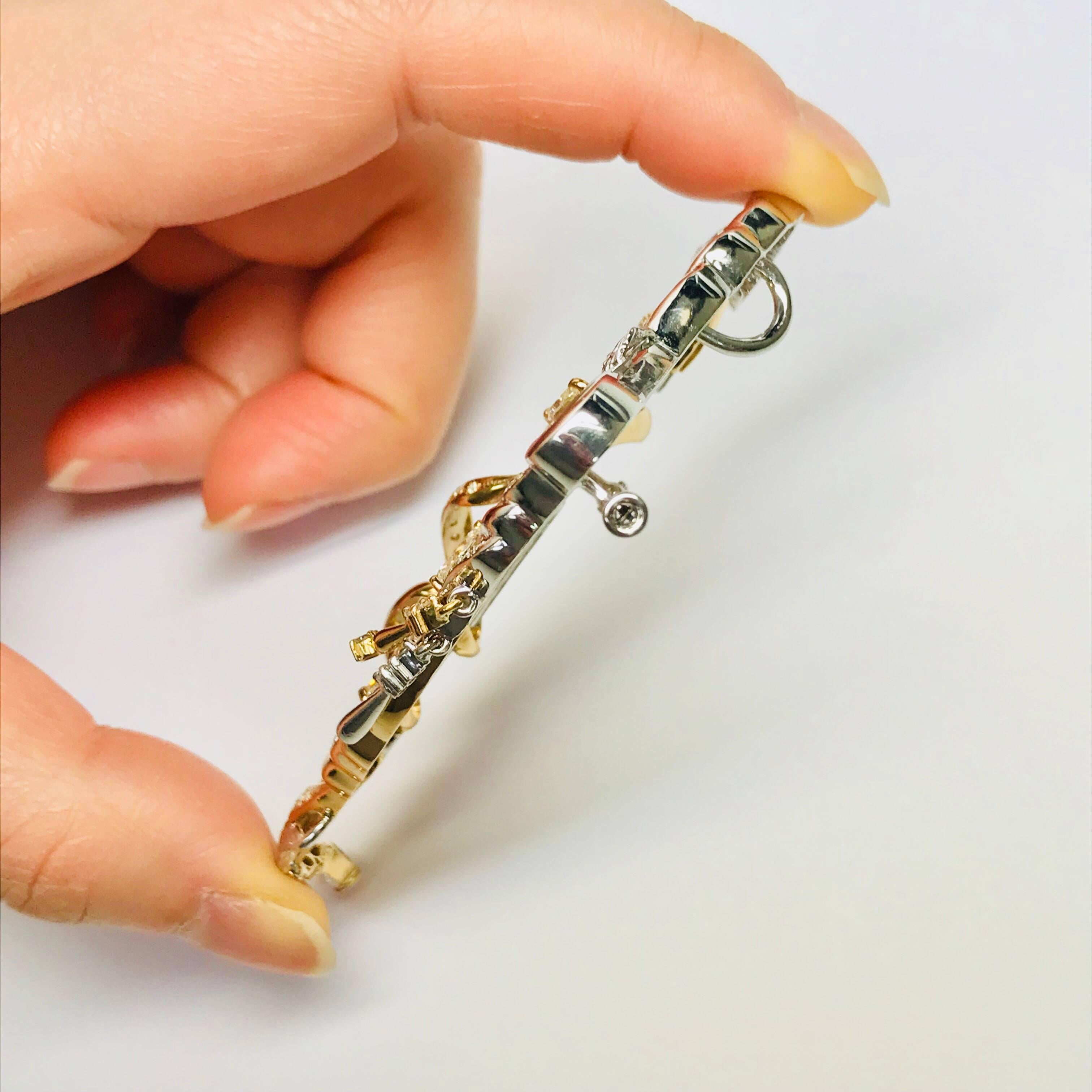 Matsuzaki Pink Gold Marquise Pear Shape Diamond Harp Brooch Pendant 1