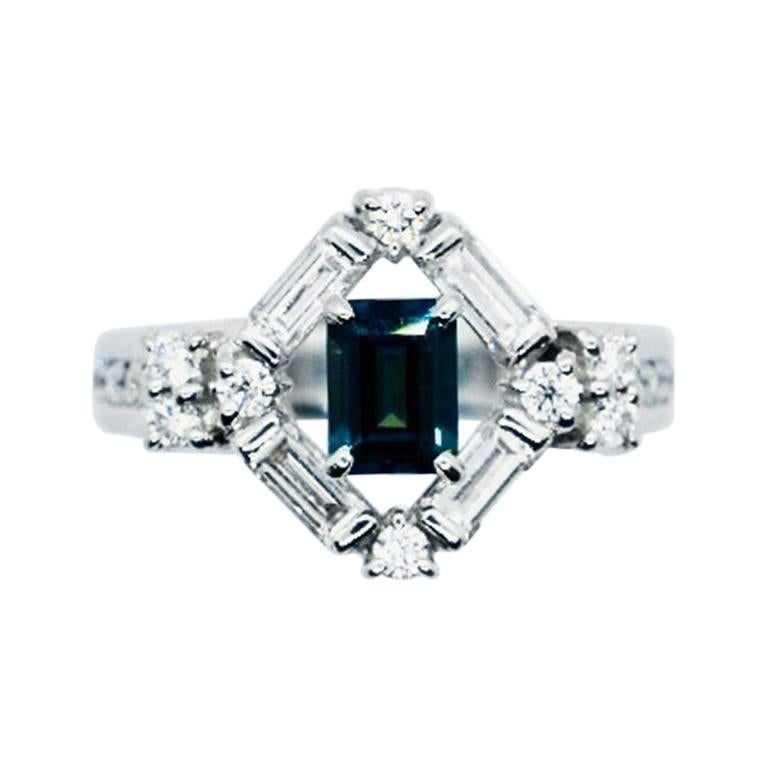 Matsuzaki Platinum 0.61 Carat Baguette Cut Alexandrite Diamond Ring For Sale