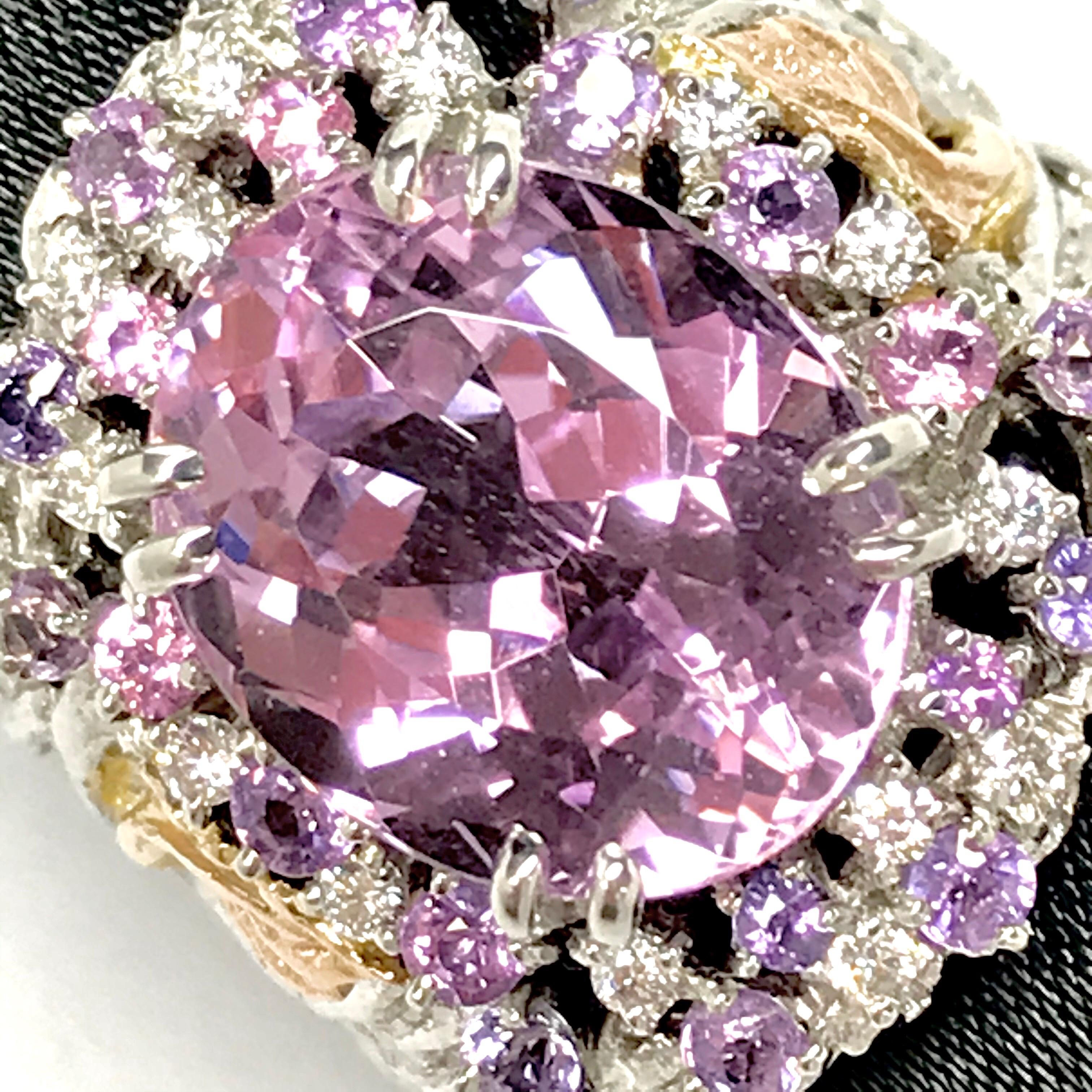 Matsuzaki Platinum Gold 7.58ct Oval Kunzite Pink Violet Sapphire Diamond Ring For Sale 5