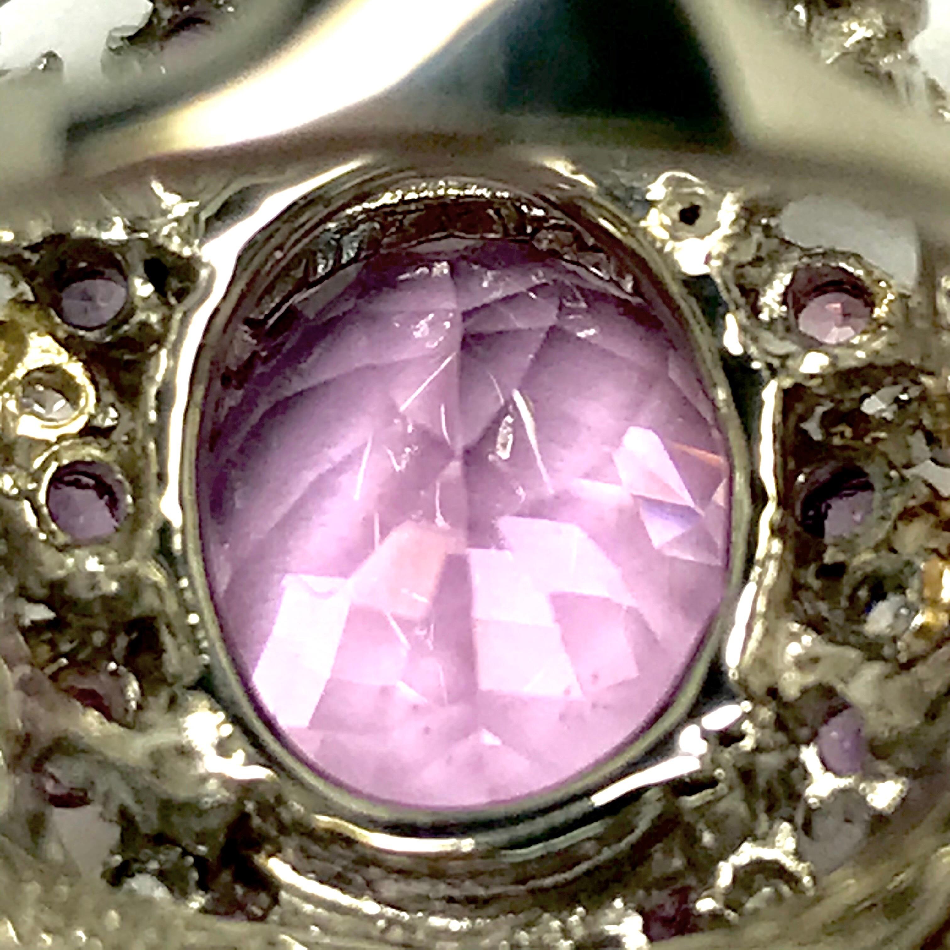 Matsuzaki Platinum Gold 7.58ct Oval Kunzite Pink Violet Sapphire Diamond Ring For Sale 6