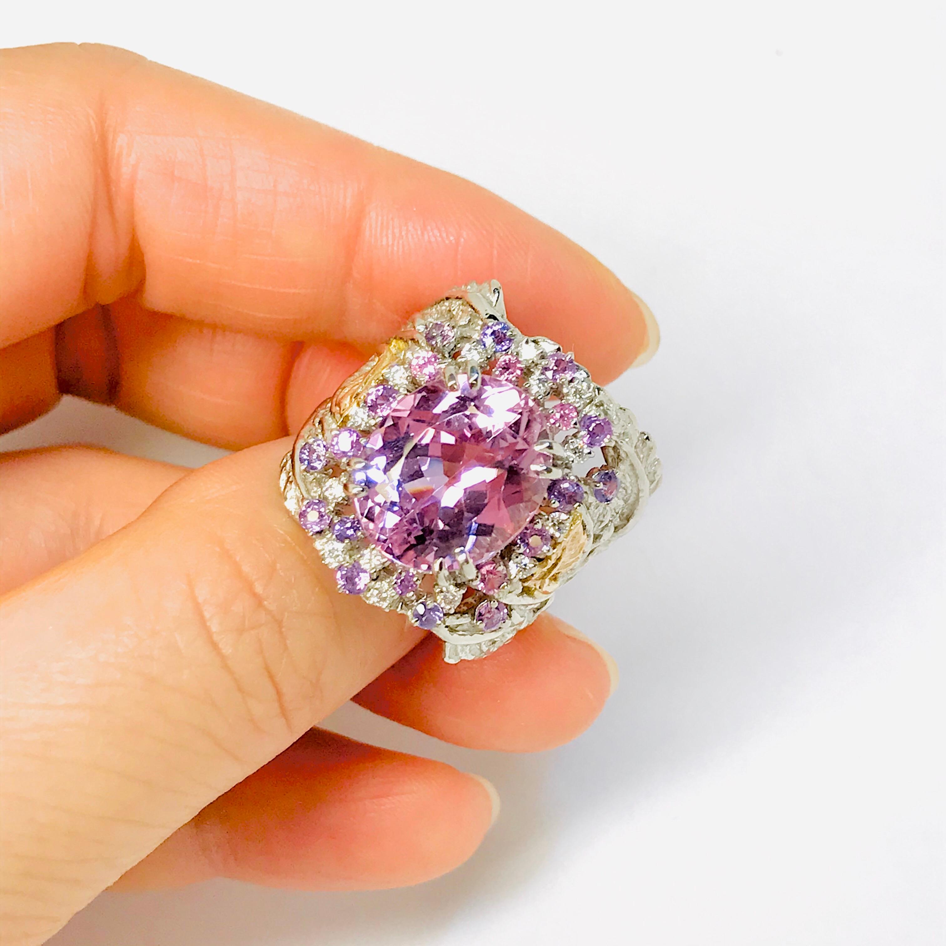Matsuzaki Platinum Gold 7.58ct Oval Kunzite Pink Violet Sapphire Diamond Ring For Sale 7