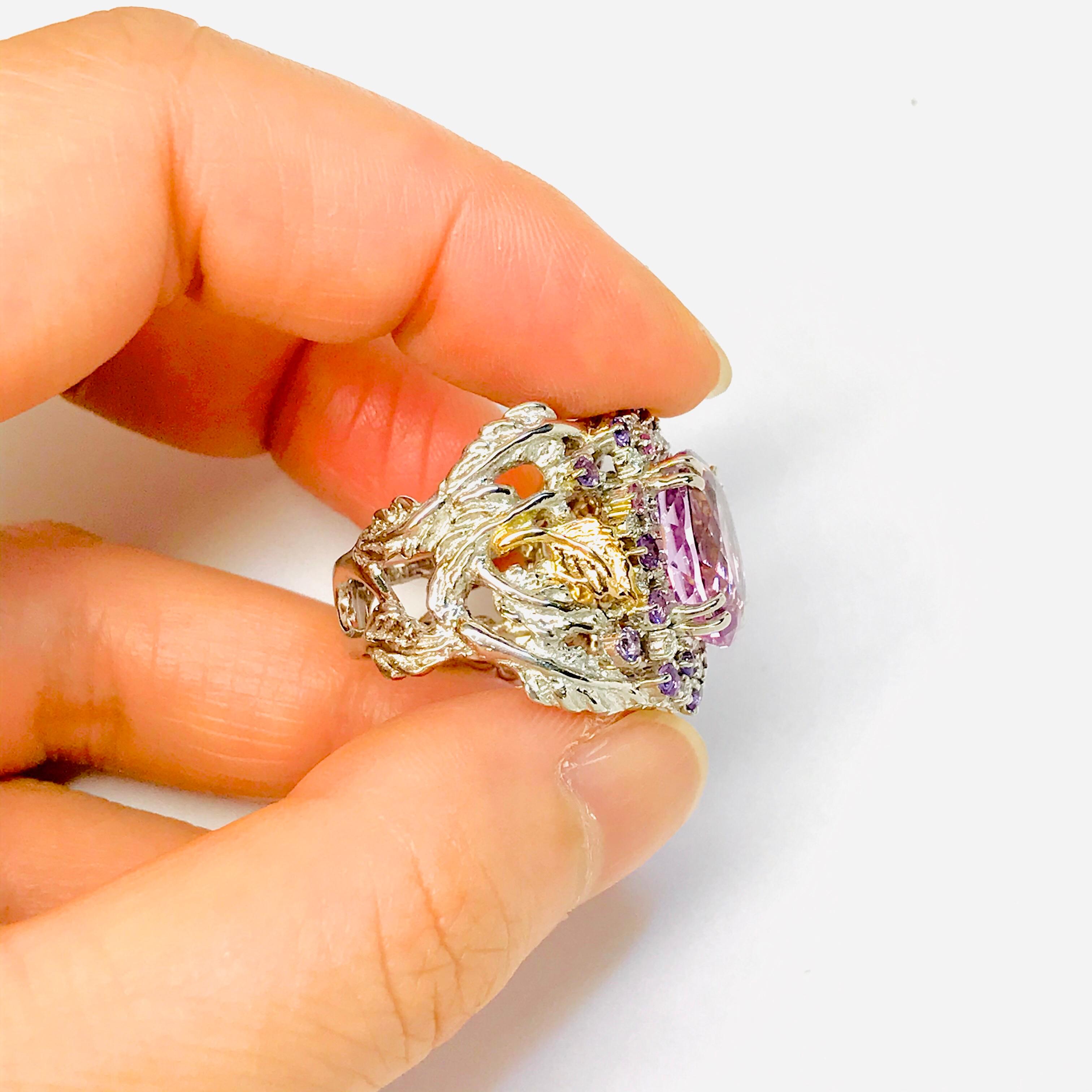 Matsuzaki Platinum Gold 7.58ct Oval Kunzite Pink Violet Sapphire Diamond Ring For Sale 8