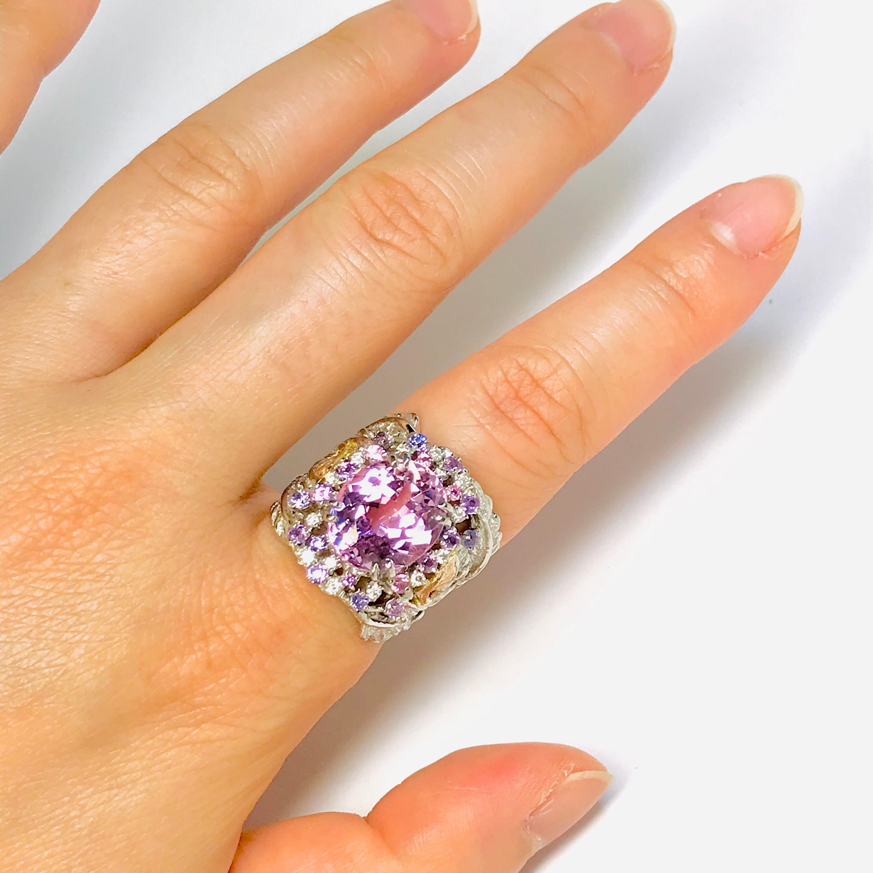 Matsuzaki Platinum Gold 7.58ct Oval Kunzite Pink Violet Sapphire Diamond Ring For Sale 9