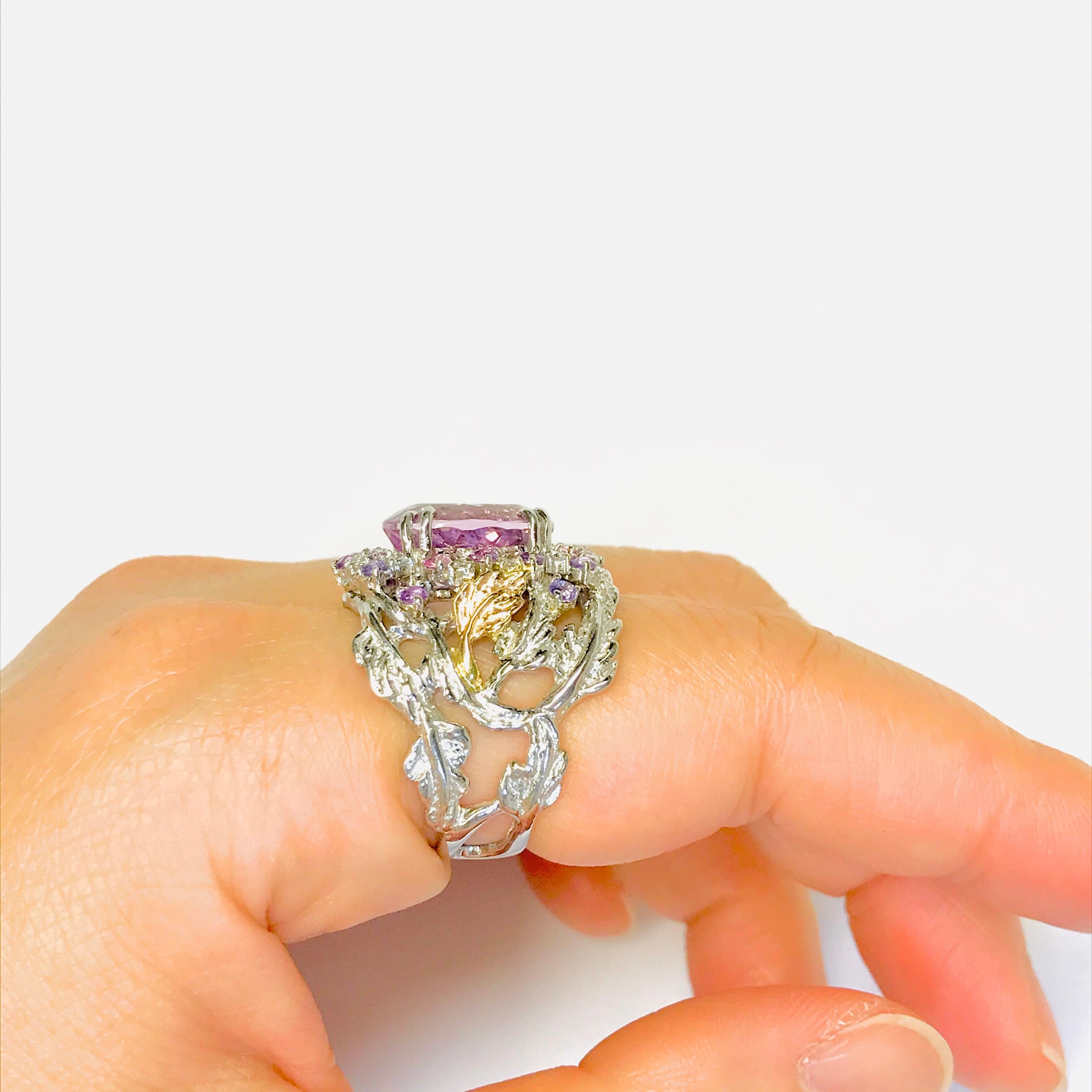 Matsuzaki Platinum Gold 7.58ct Oval Kunzite Pink Violet Sapphire Diamond Ring For Sale 10