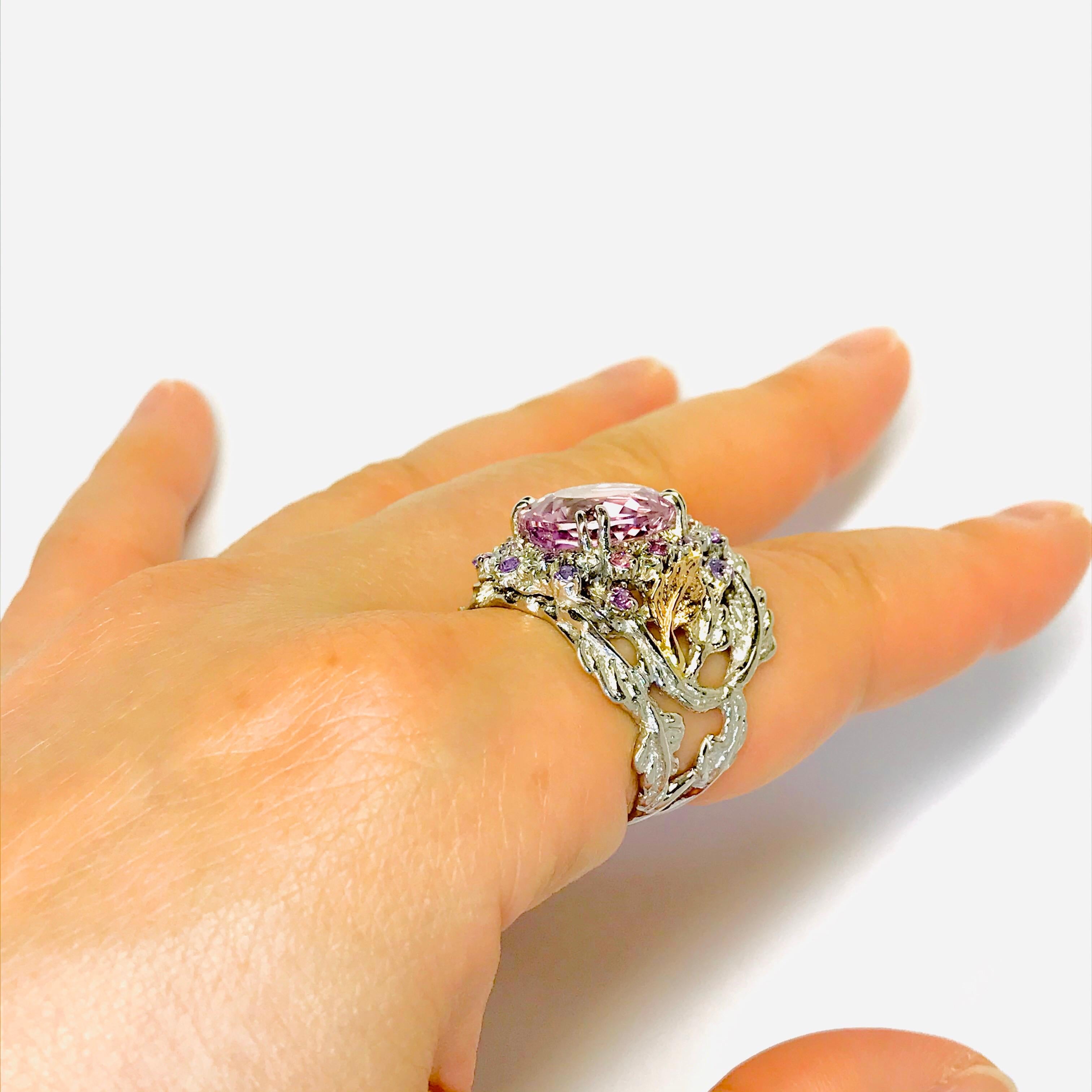 Matsuzaki Platinum Gold 7.58ct Oval Kunzite Pink Violet Sapphire Diamond Ring For Sale 11