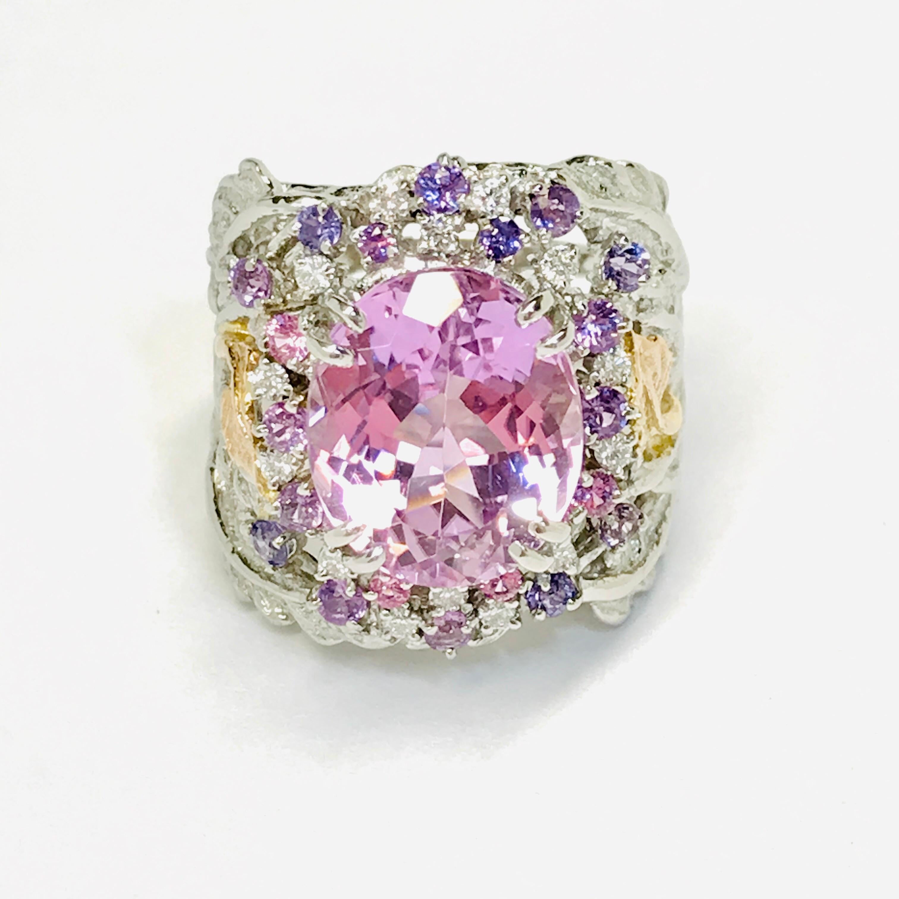 Matsuzaki Platinum Gold 7.58ct Oval Kunzite Pink Violet Sapphire Diamond Ring For Sale 12