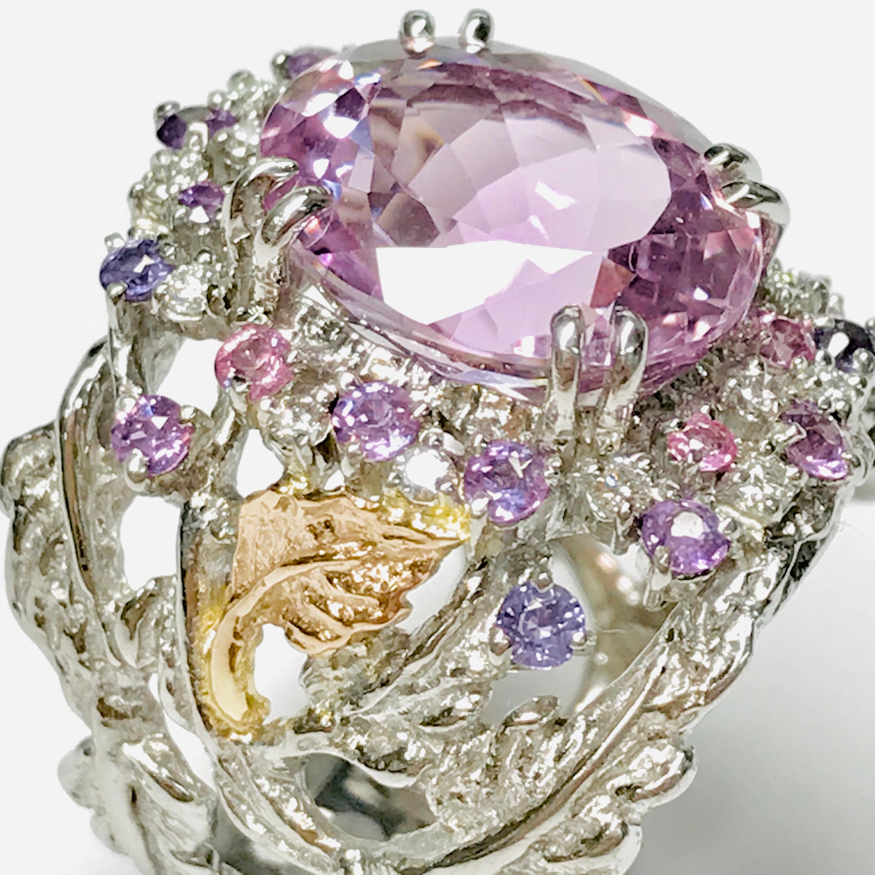 Matsuzaki Platinum Gold 7.58ct Oval Kunzite Pink Violet Sapphire Diamond Ring For Sale 13