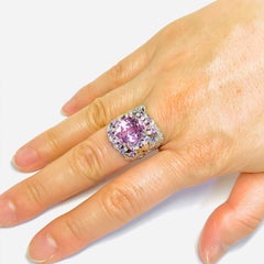 Matsuzaki Platinum Gold 7.58ct Oval Kunzite Pink Violet Sapphire Diamond Ring