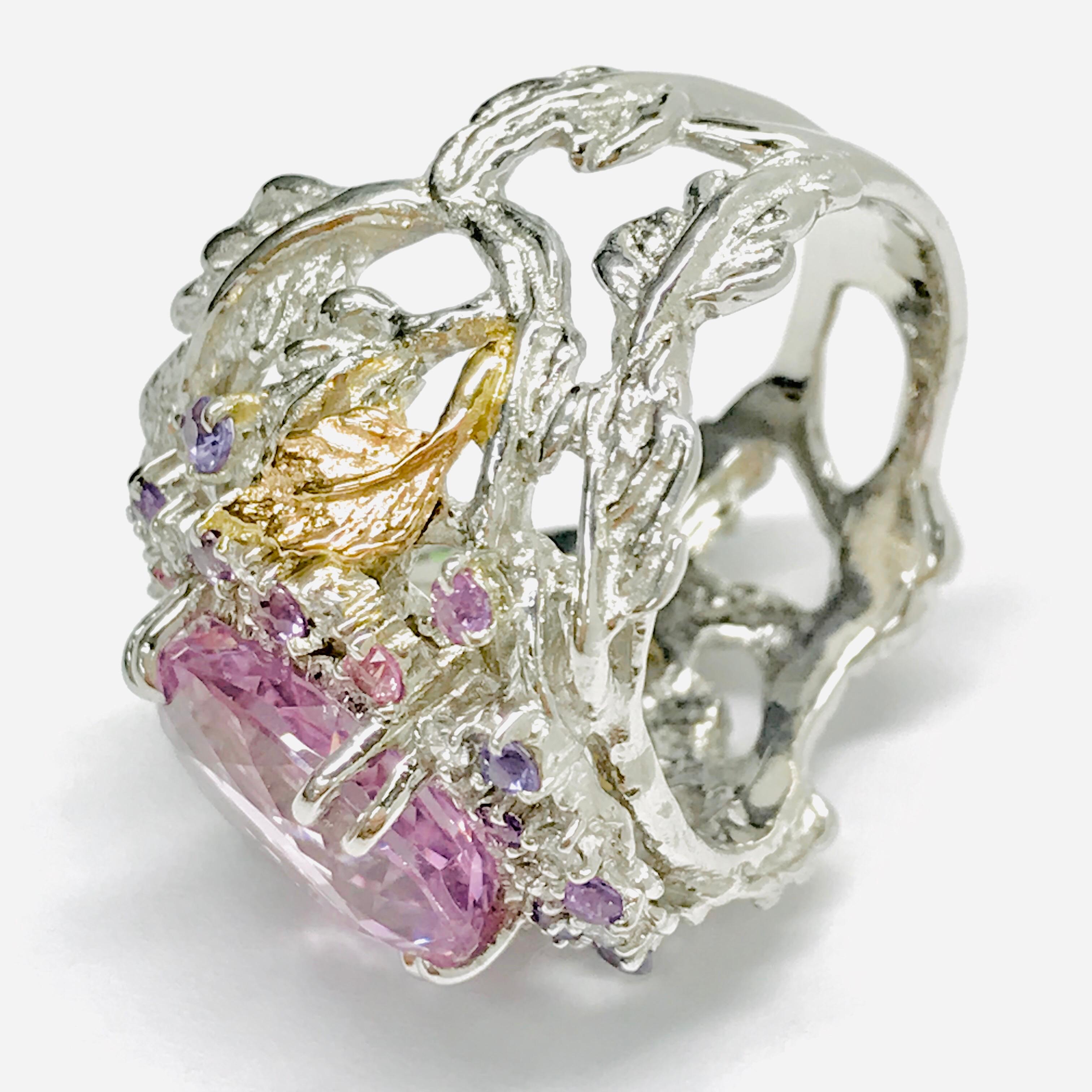 Matsuzaki Platinum Gold 7.58ct Oval Kunzite Pink Violet Sapphire Diamond Ring For Sale 14