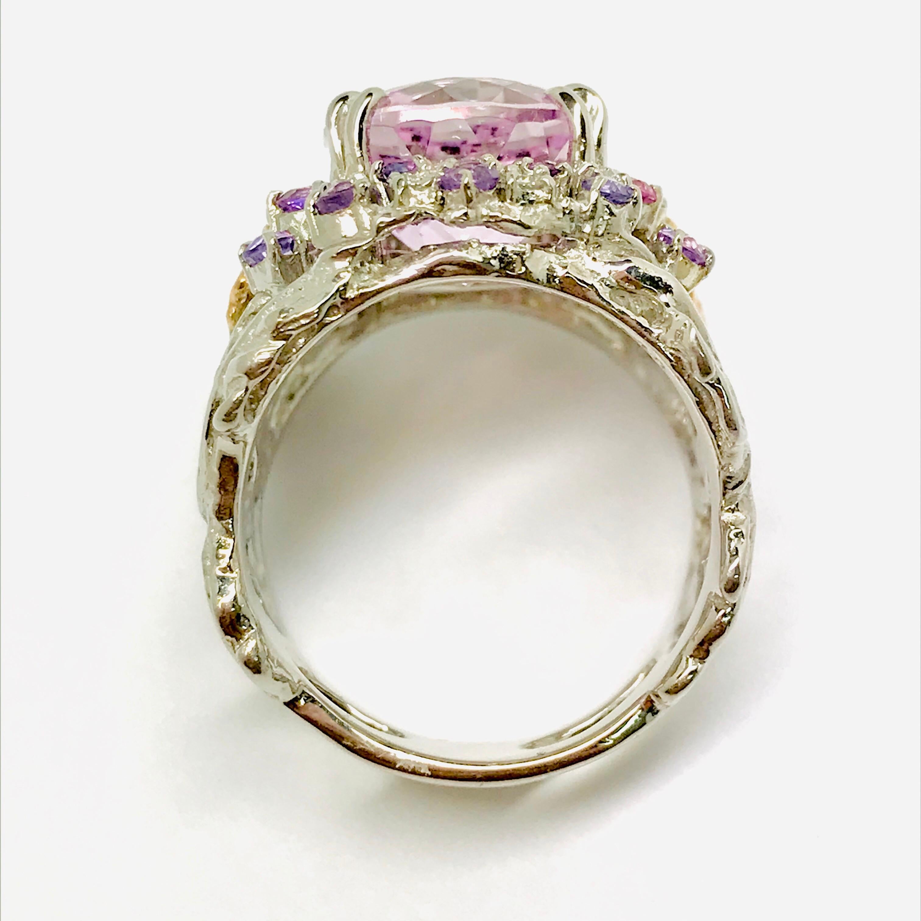 Women's Matsuzaki Platinum Gold 7.58ct Oval Kunzite Pink Violet Sapphire Diamond Ring For Sale