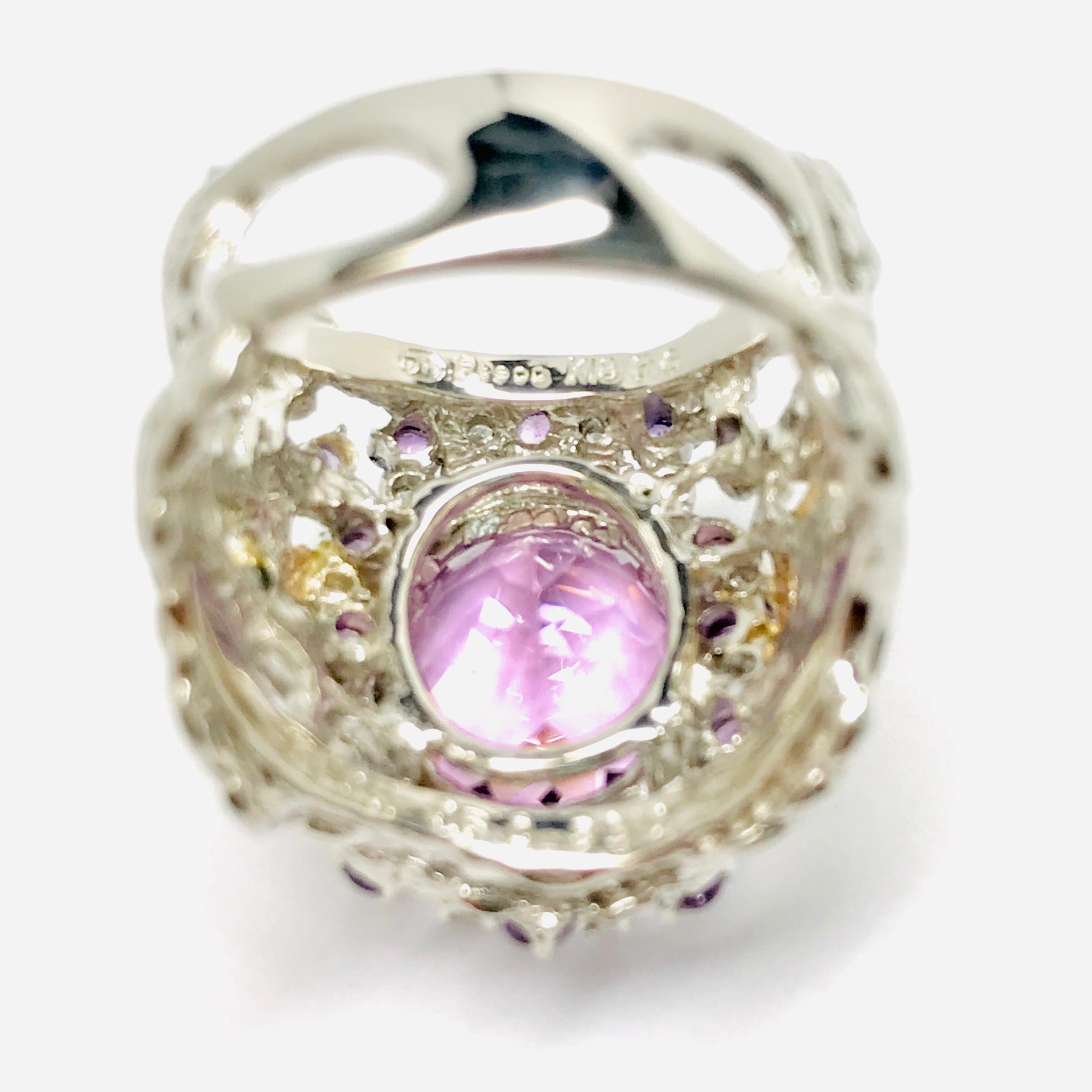 Matsuzaki Platinum Gold 7.58ct Oval Kunzite Pink Violet Sapphire Diamond Ring For Sale 2