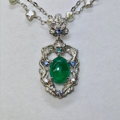 Matsuzaki PT900/K18 Oval Cabochon Emerald Pendant Necklace