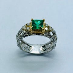 Matsuzaki PT900/K18 Princess Cut Emerald Diamond Ring