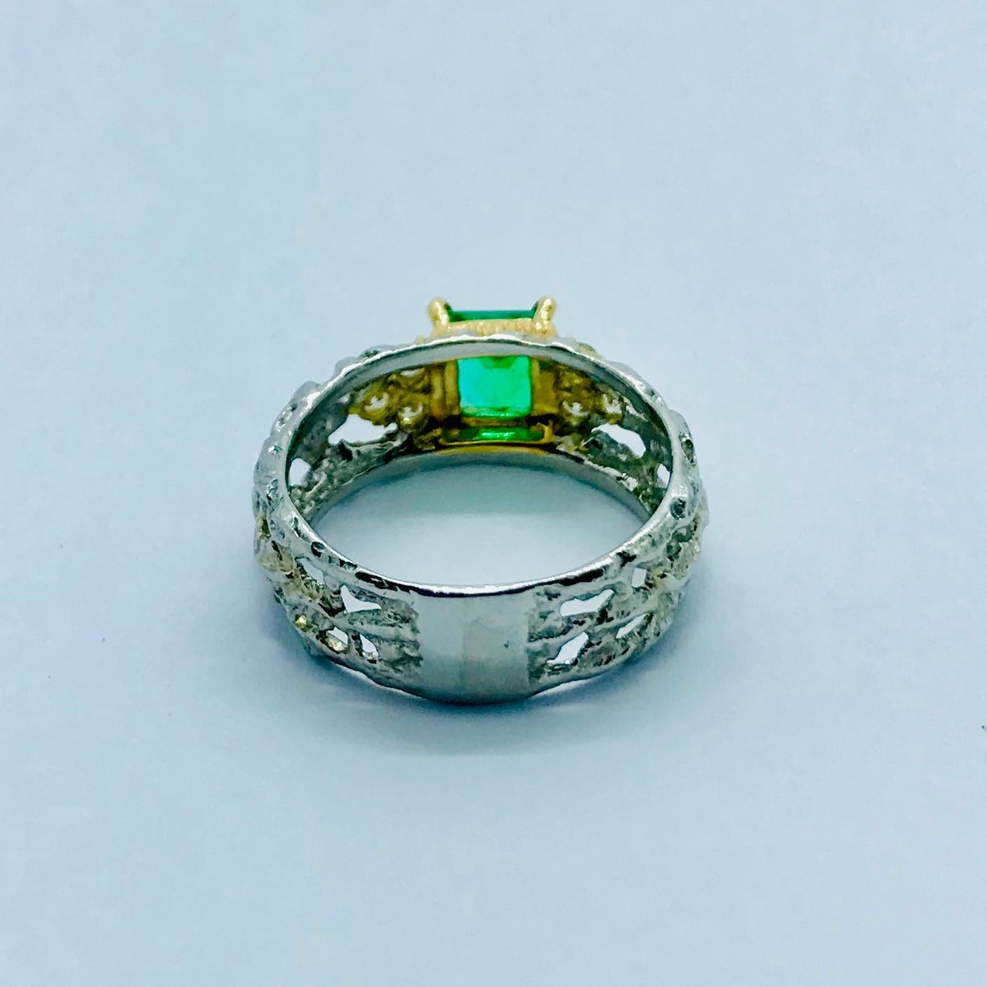 Artist Matsuzaki PT900/K18 Princess Cut Emerald Diamond Ring For Sale