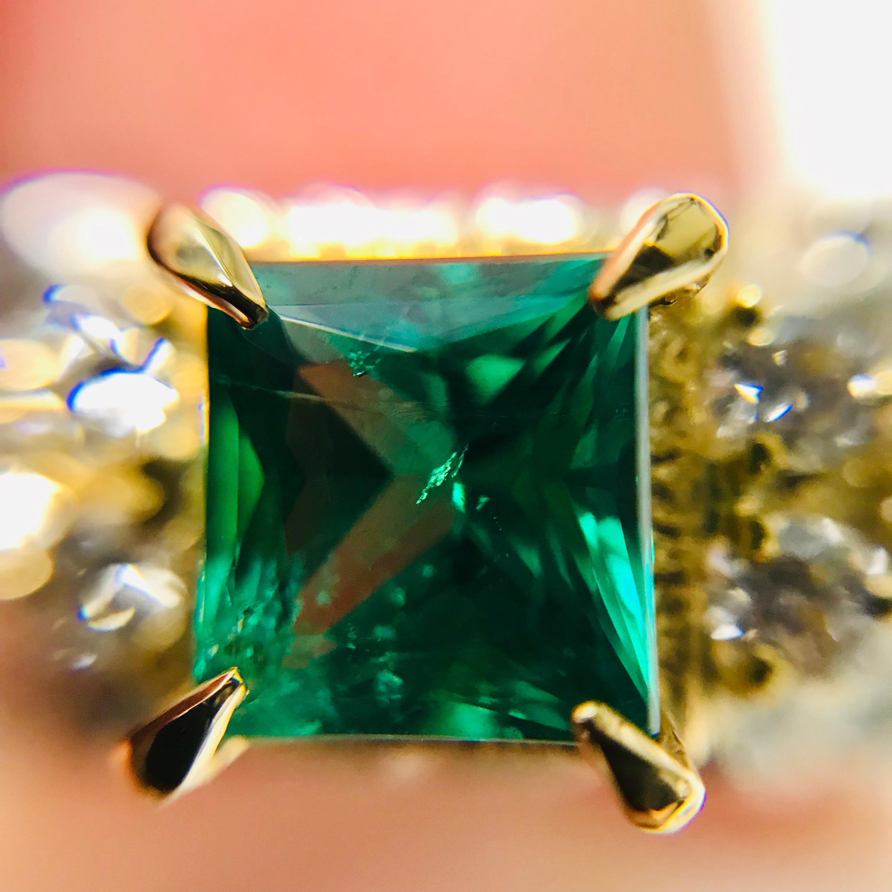 Matsuzaki PT900/K18 Princess Cut Emerald Diamond Ring For Sale 1