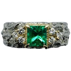 Matsuzaki PT900/K18 Princess Cut Emerald Diamond Ring