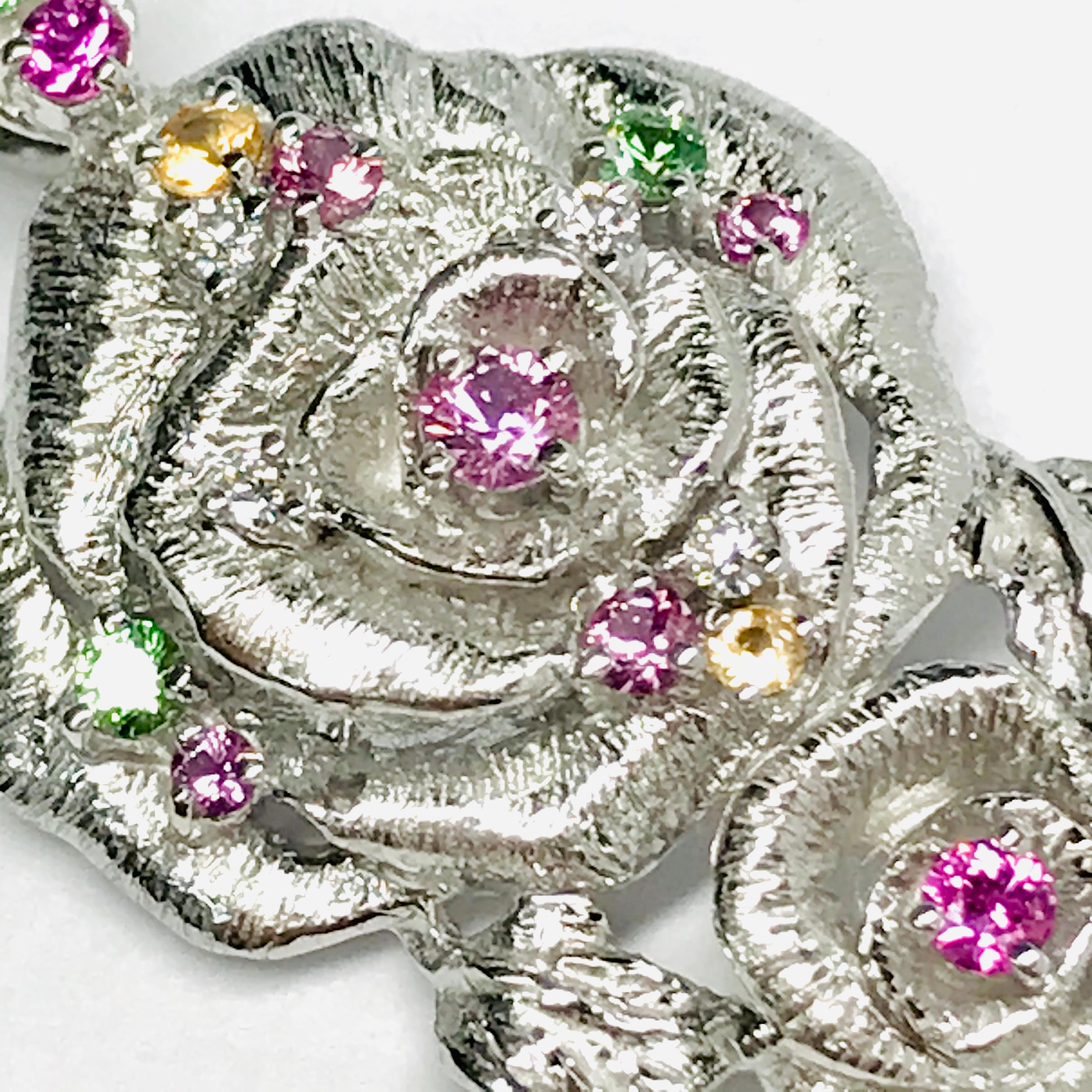 Matsuzaki Rose Flower Briolette Morganite Sapphire Garnet Pendant Necklace For Sale 6