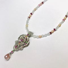 Matsuzaki Rose Flower Briolette Morganite Sapphire Garnet Pendant Necklace