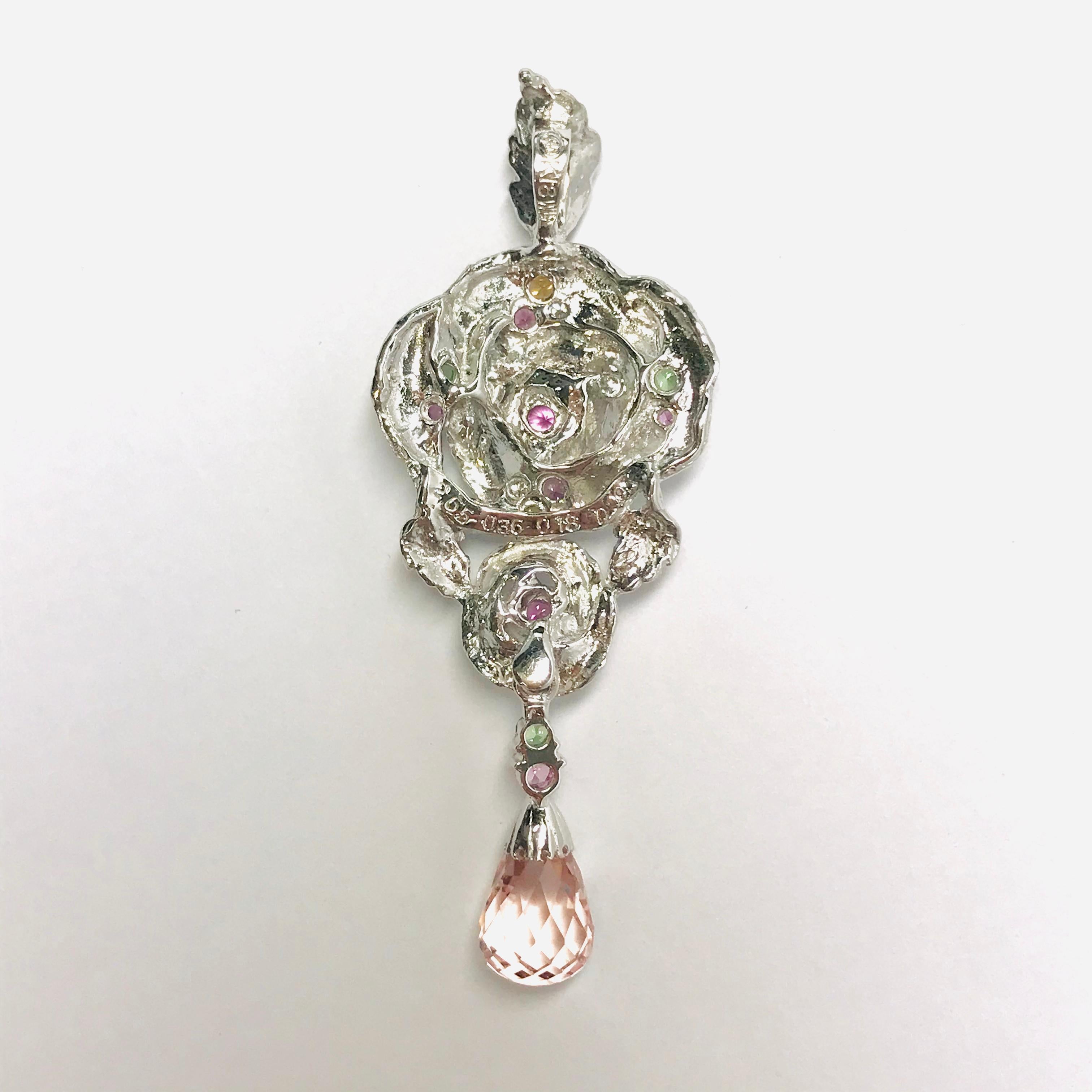 Matsuzaki Rose Flower Briolette Morganite Sapphire Garnet Pendant Necklace For Sale 1