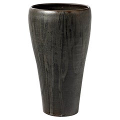 Matt and shiny black glazed stoneware vase by Roger Jacques, circa 1960-1970.