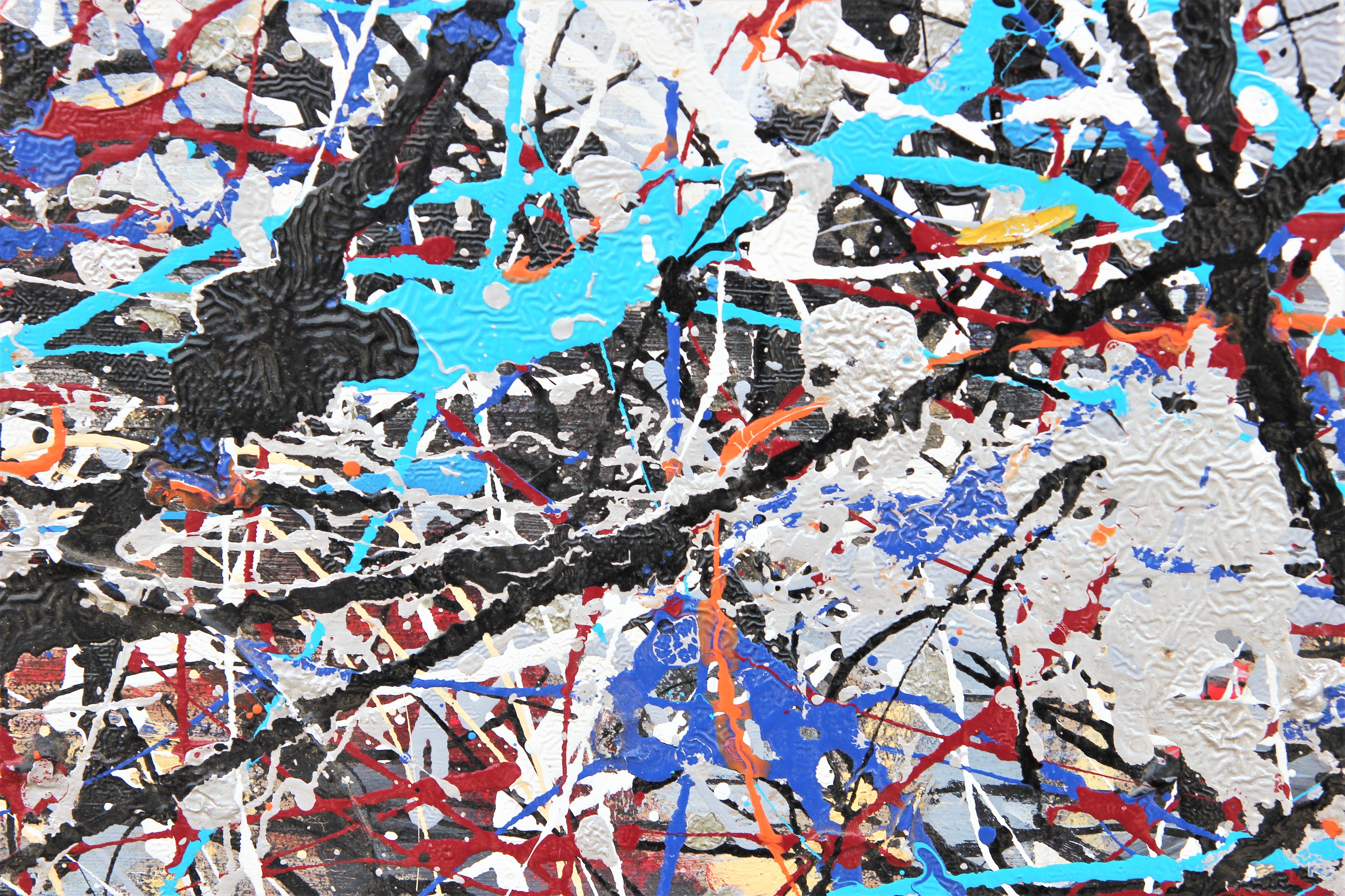 Colorful Blue Abstract Expressionist Painting in the Style of Jackson Pollock  4