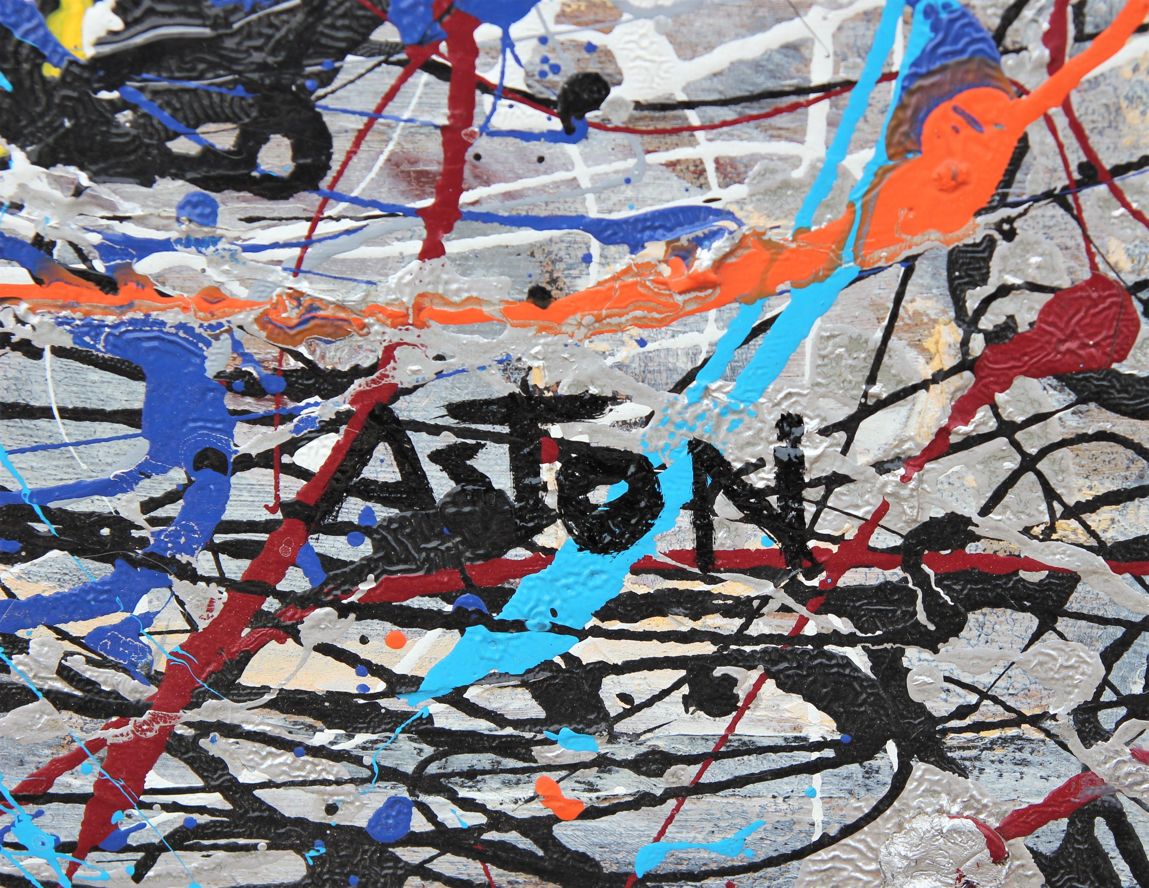 Colorful Blue Abstract Expressionist Painting in the Style of Jackson Pollock  1
