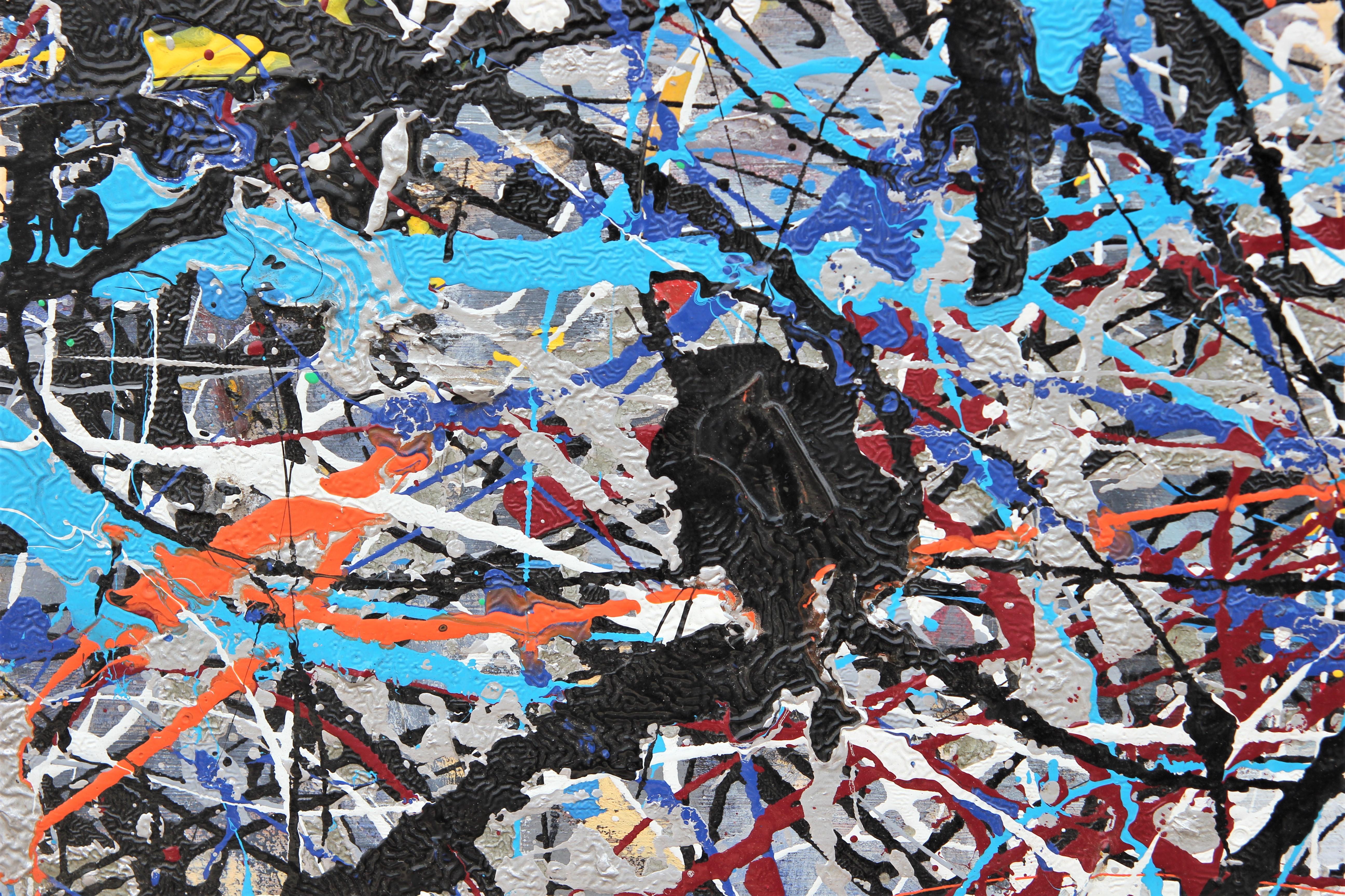 Colorful Blue Abstract Expressionist Painting in the Style of Jackson Pollock  2