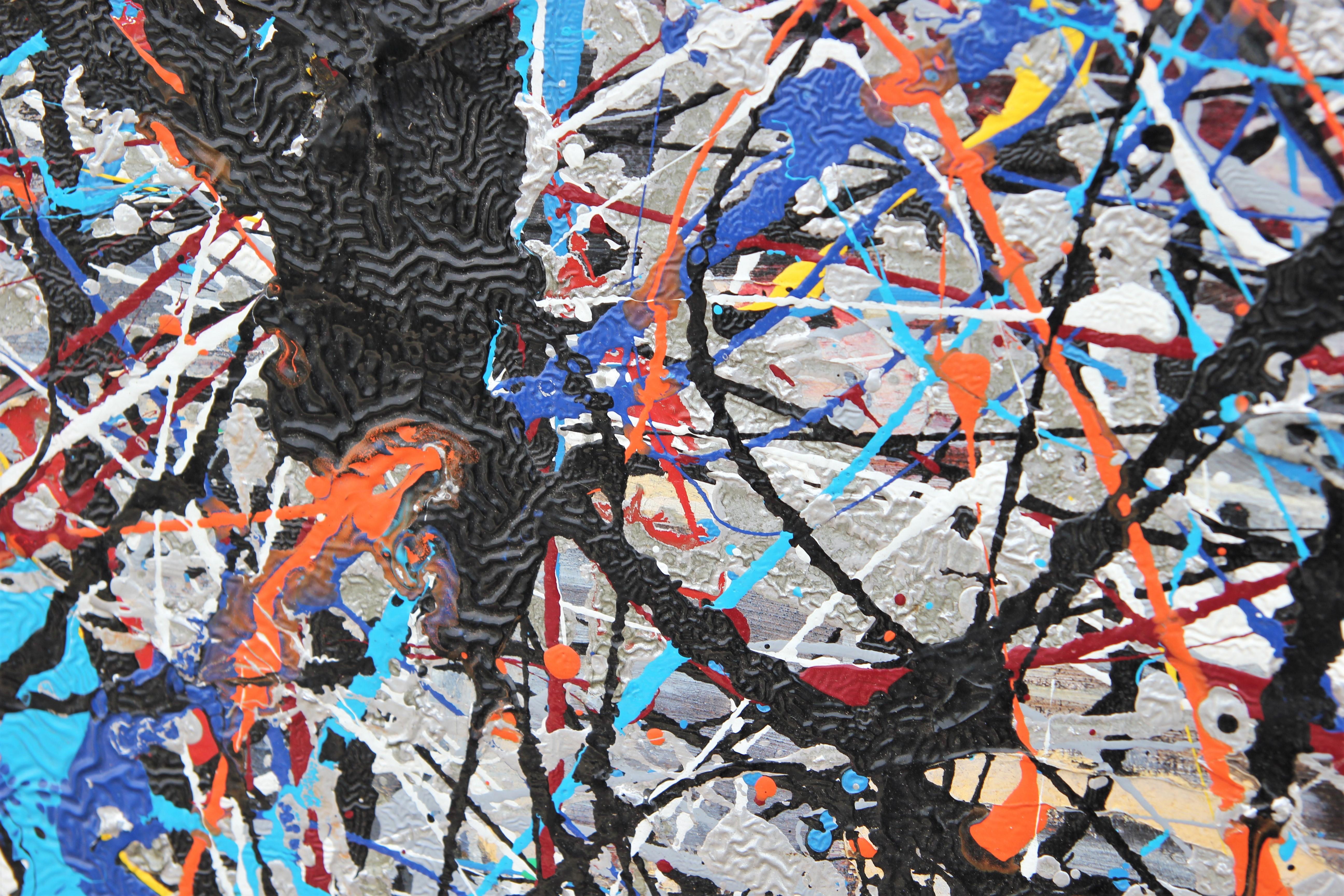 Colorful Blue Abstract Expressionist Painting in the Style of Jackson Pollock  3