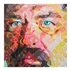 Colorful Contemporary Chuck Close Style Abstract Self Portrait Painting