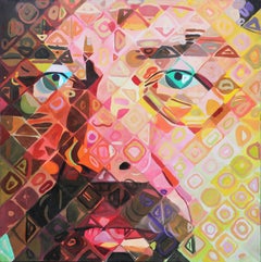 Colorful Contemporary Chuck Close Style Abstract Self Portrait Painting
