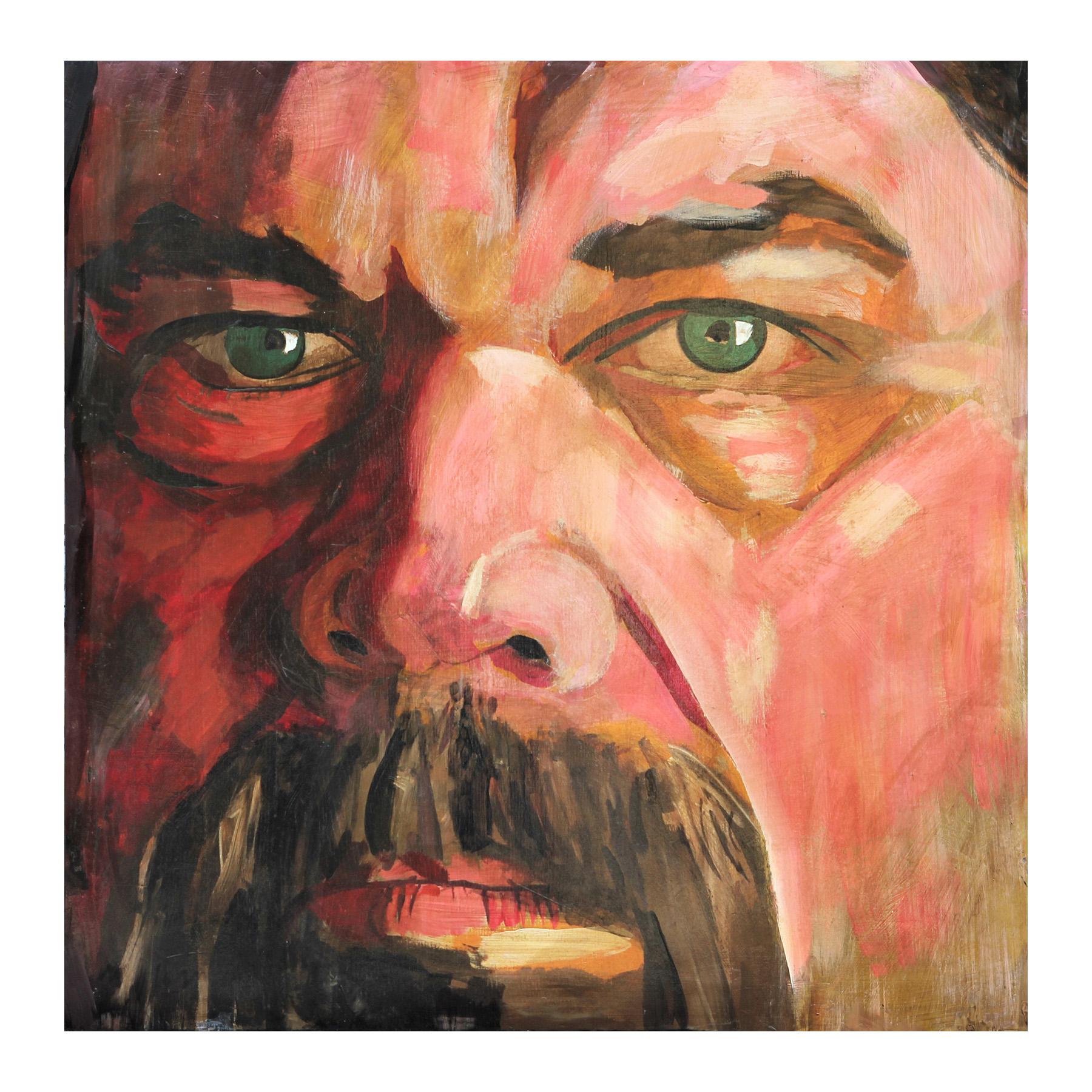 Peinture d'autoportrait grossissante du réaliste contemporain Chuck Close de style contemporain - Painting de Matt Aston