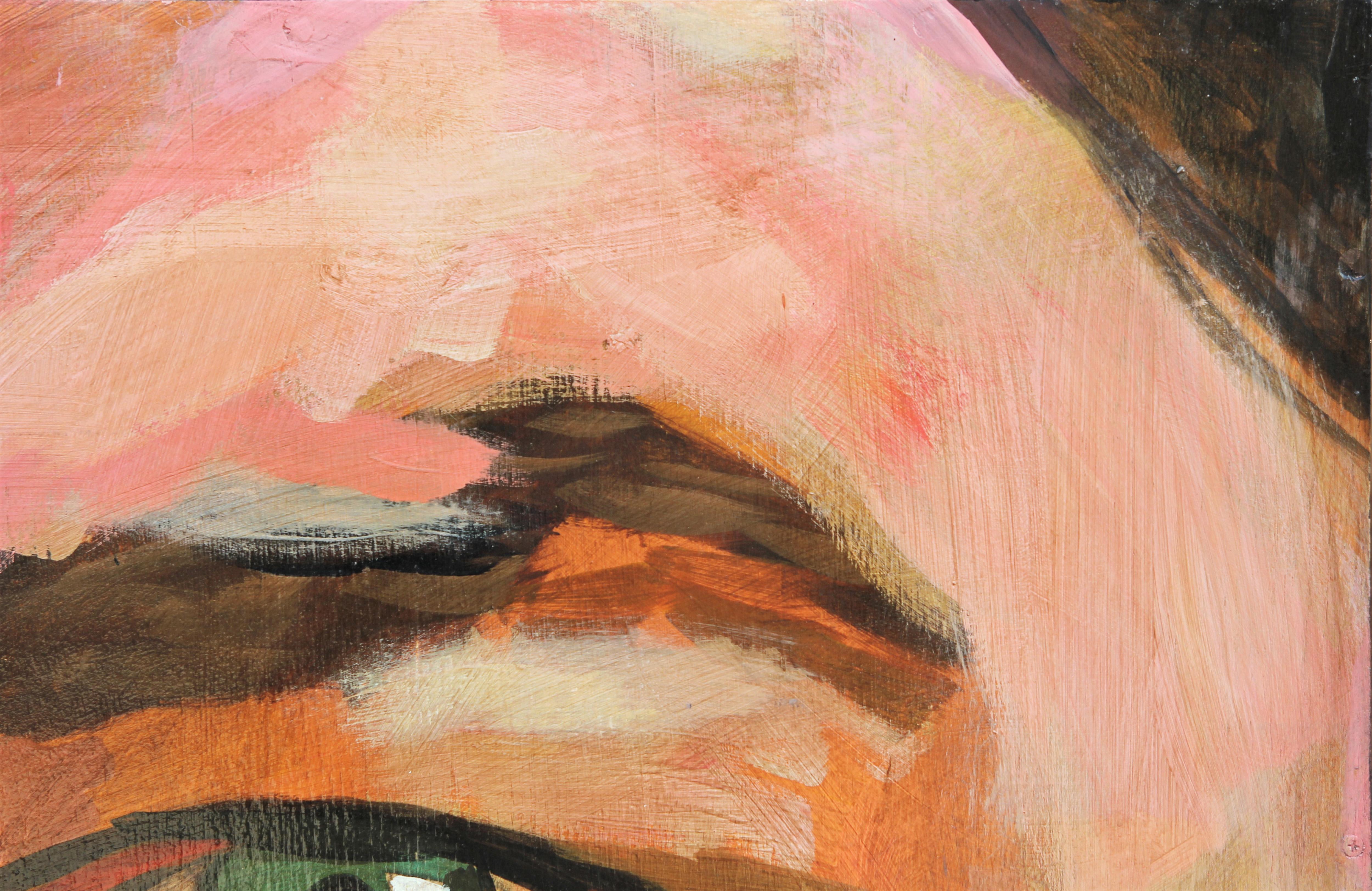 Peinture d'autoportrait grossissante du réaliste contemporain Chuck Close de style contemporain - Marron Abstract Painting par Matt Aston