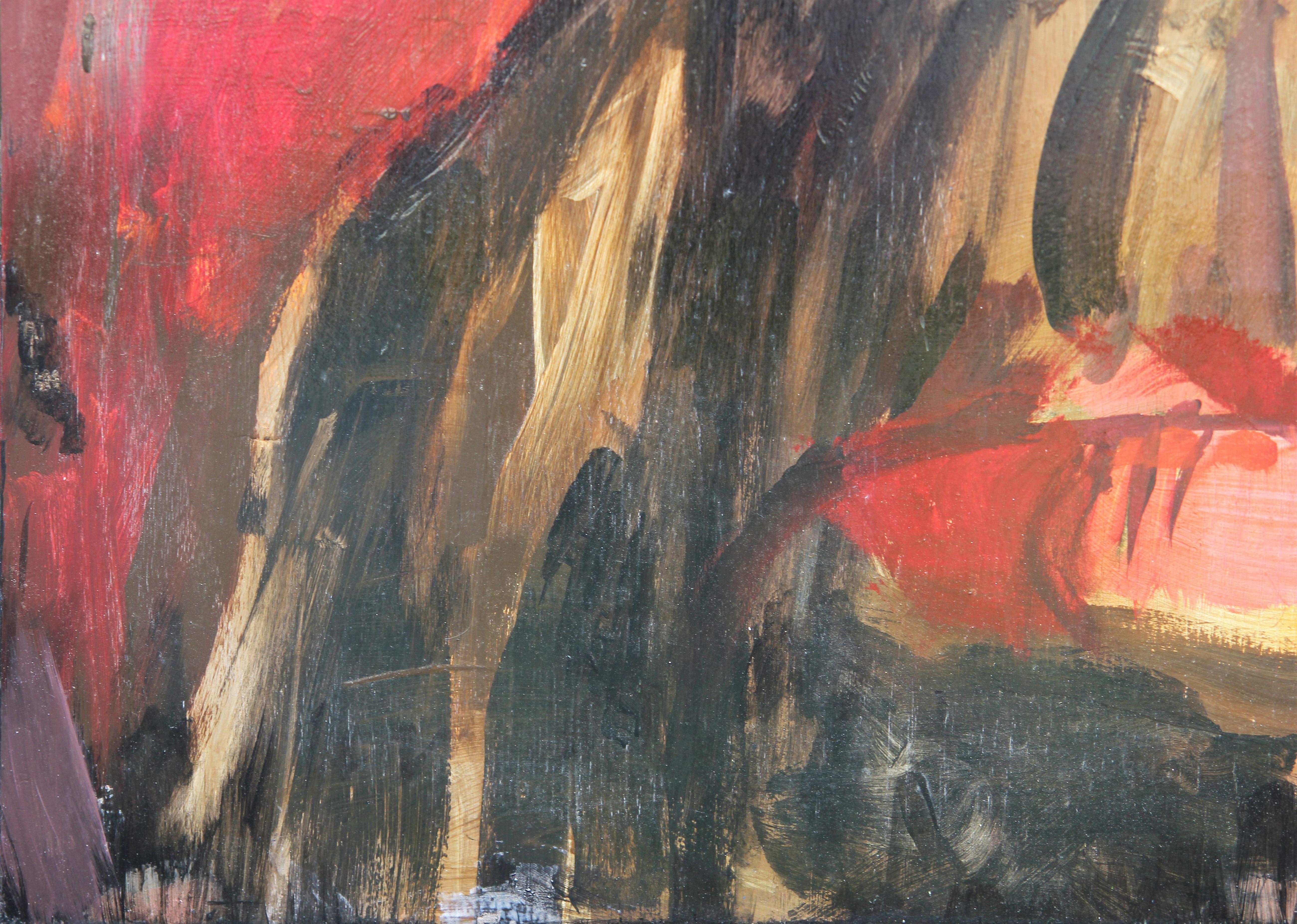 Autoportrait réaliste peint par l'artiste contemporain Matt Aston. L'œuvre présente une représentation en gros plan d'Aston avec une épaisse moustache, dans le style des portraits emblématiques de l'artiste Chuck Close. Cette pièce a été produite