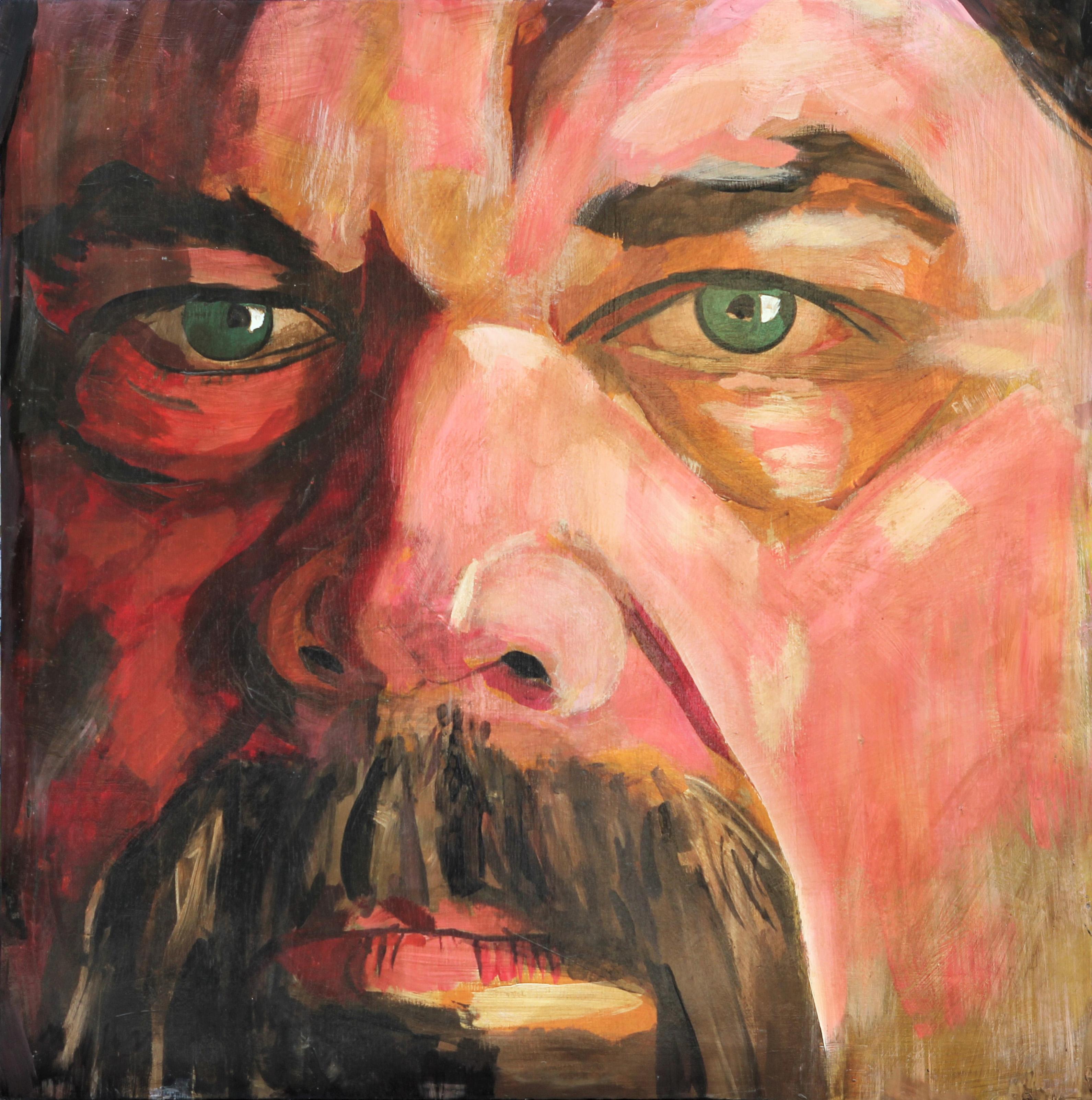 Abstract Painting Matt Aston - Peinture d'autoportrait grossissante du réaliste contemporain Chuck Close de style contemporain