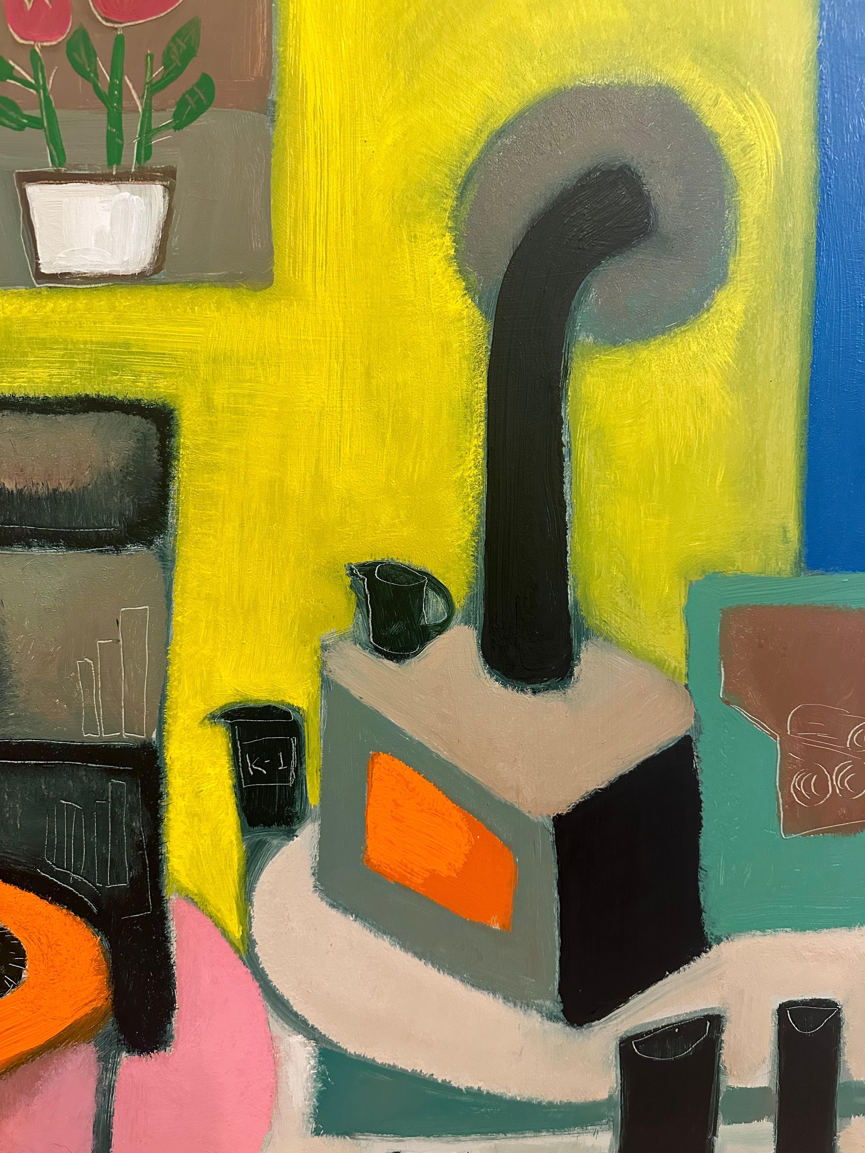 Gato de Izzy en la silla de papá - Pintura al óleo contemporánea Gato en interior, 2024 5