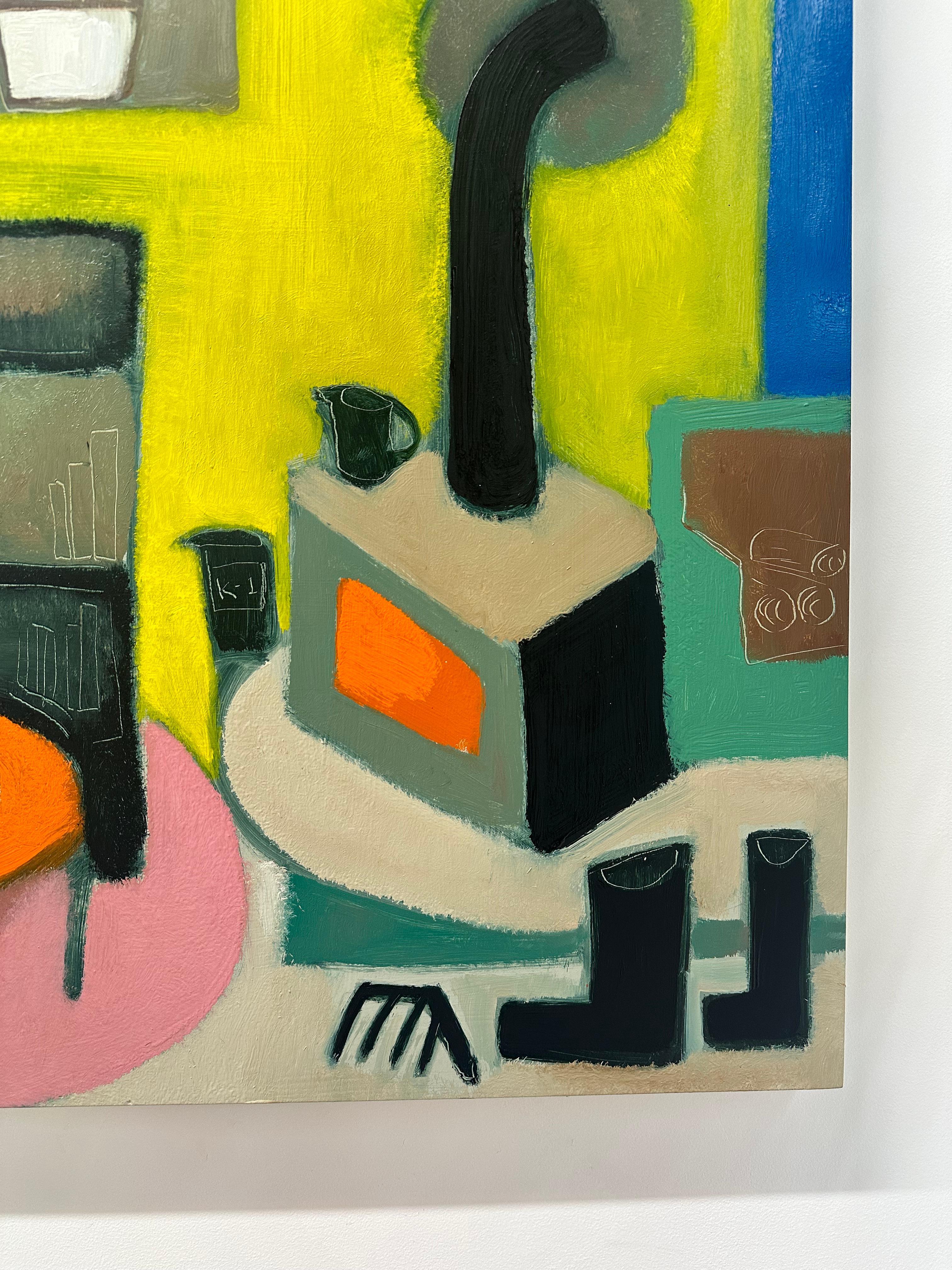 Gato de Izzy en la silla de papá - Pintura al óleo contemporánea Gato en interior, 2024 6