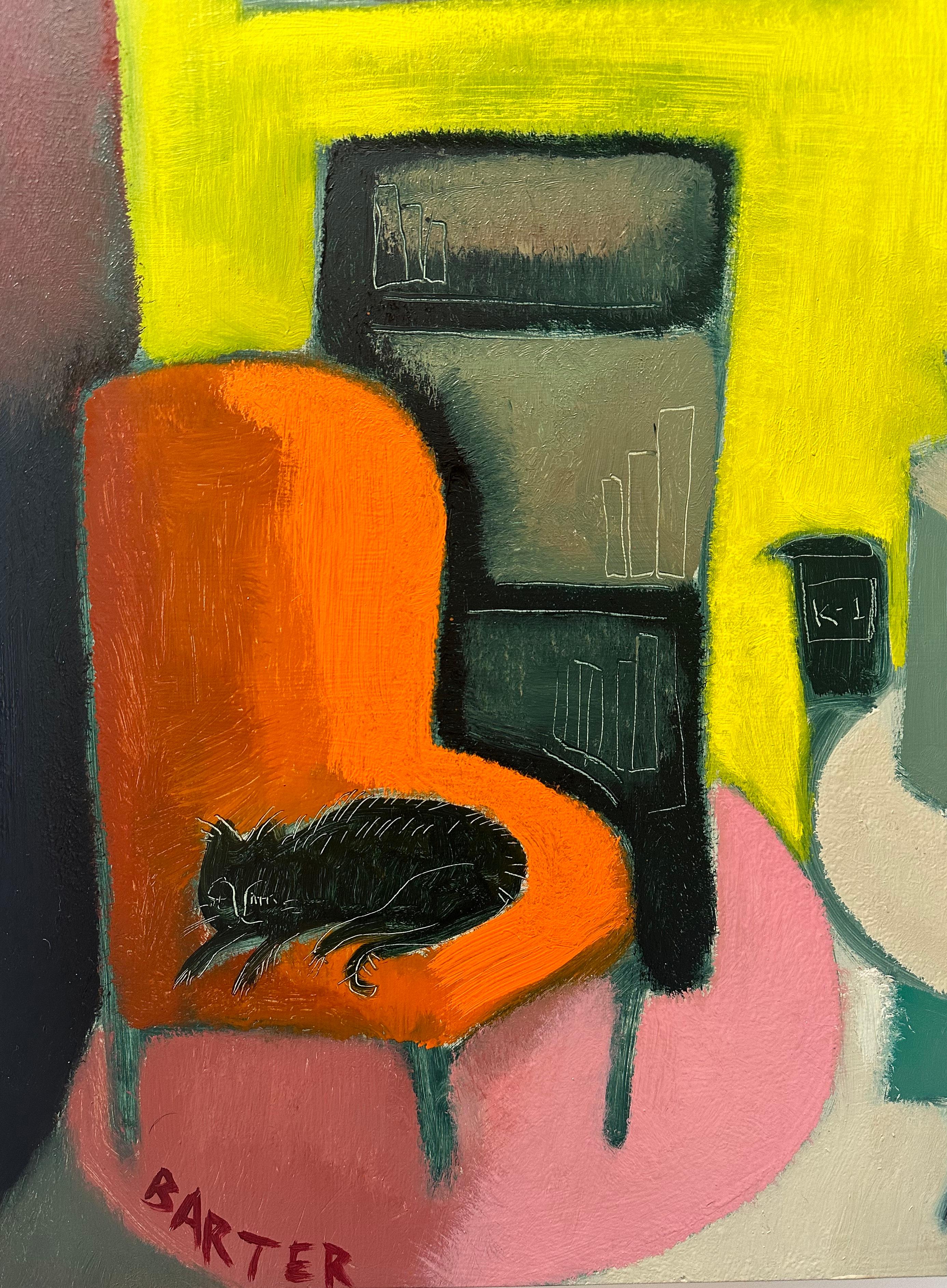 Gato de Izzy en la silla de papá - Pintura al óleo contemporánea Gato en interior, 2024 4